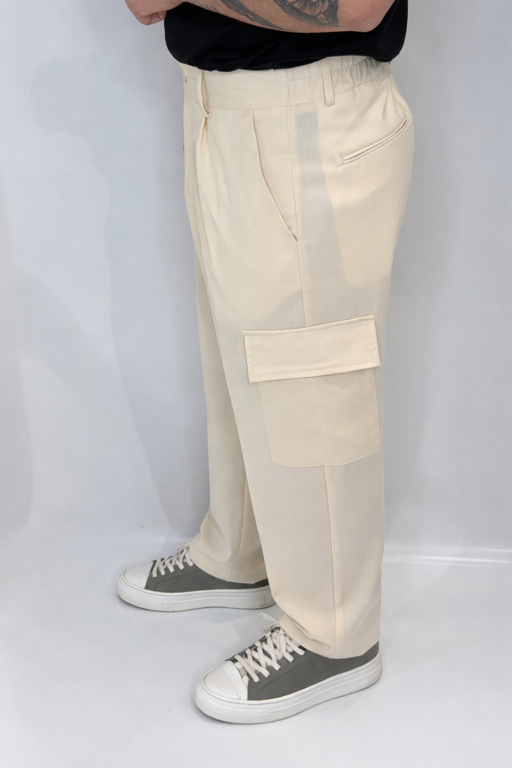 Pantalone Cargo Fondo Ampio Panna