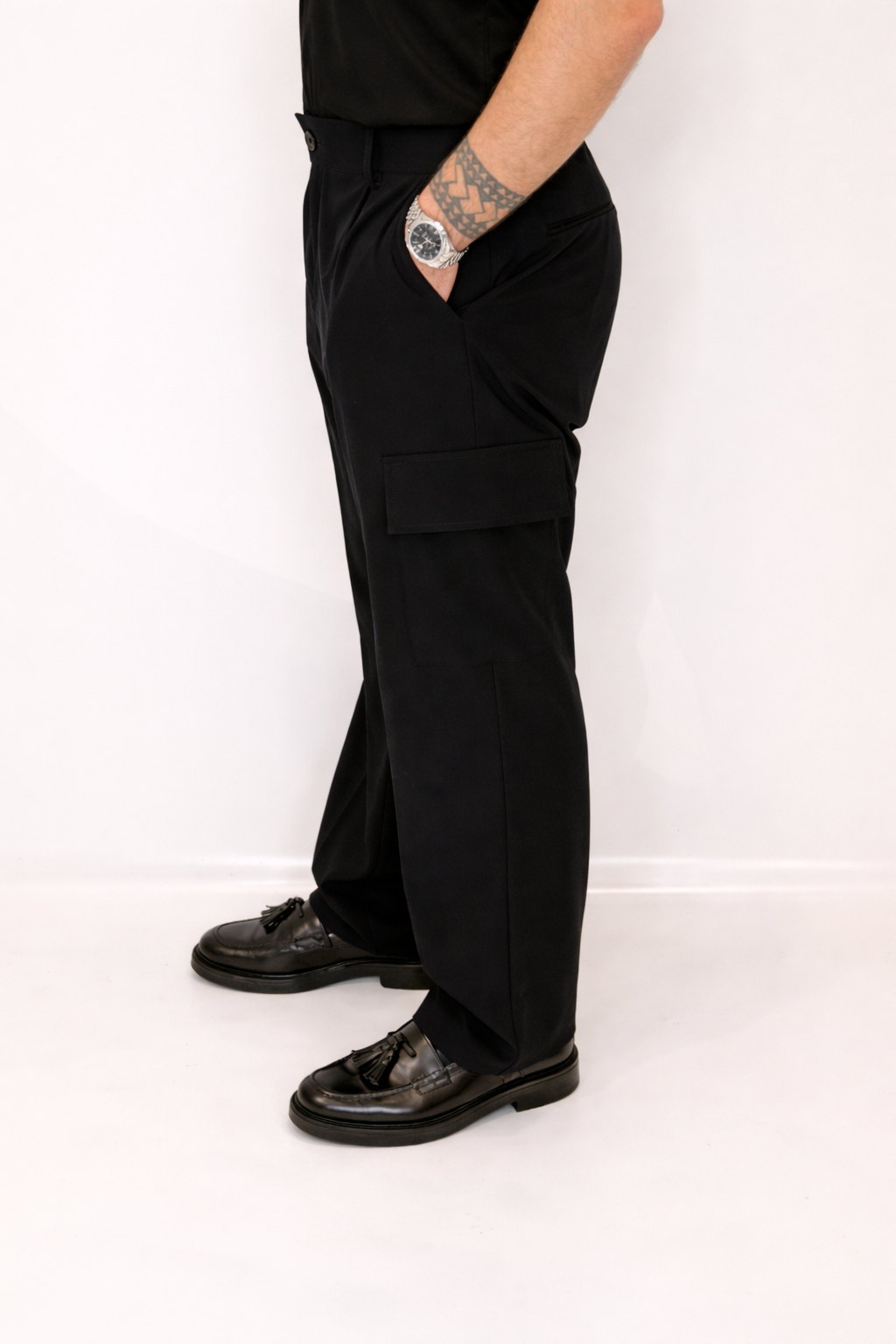Pantalone Cargo Fondo Ampio Nero