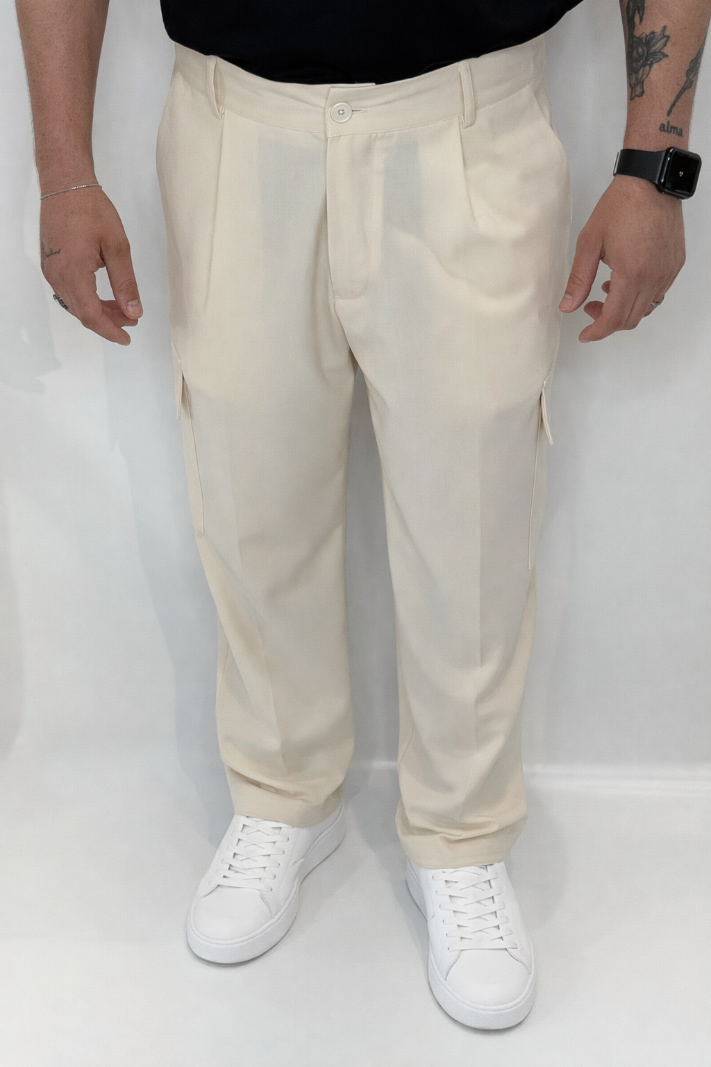 Pantalone Cargo Fondo Ampio Panna