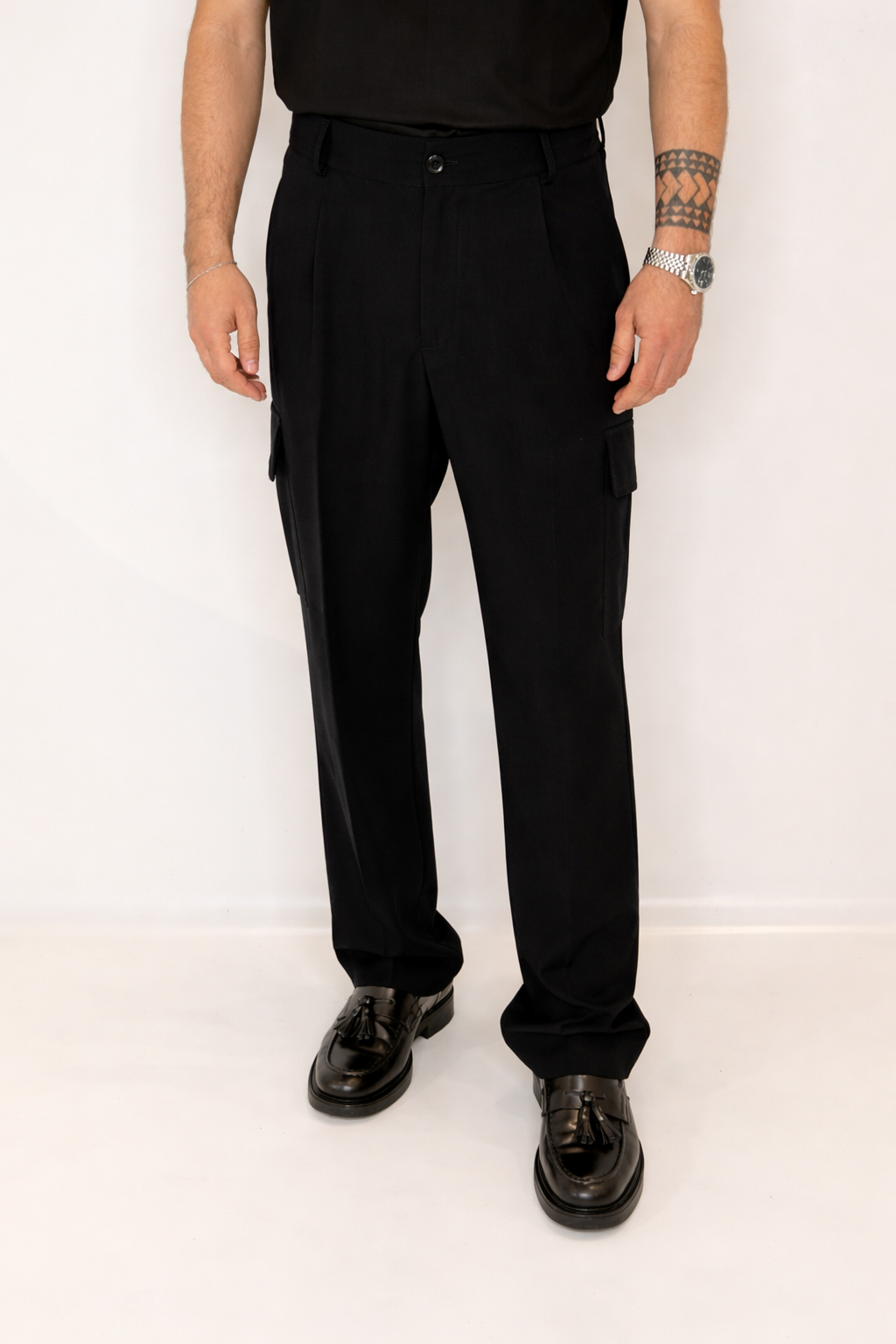 Pantalone Cargo Fondo Ampio Nero