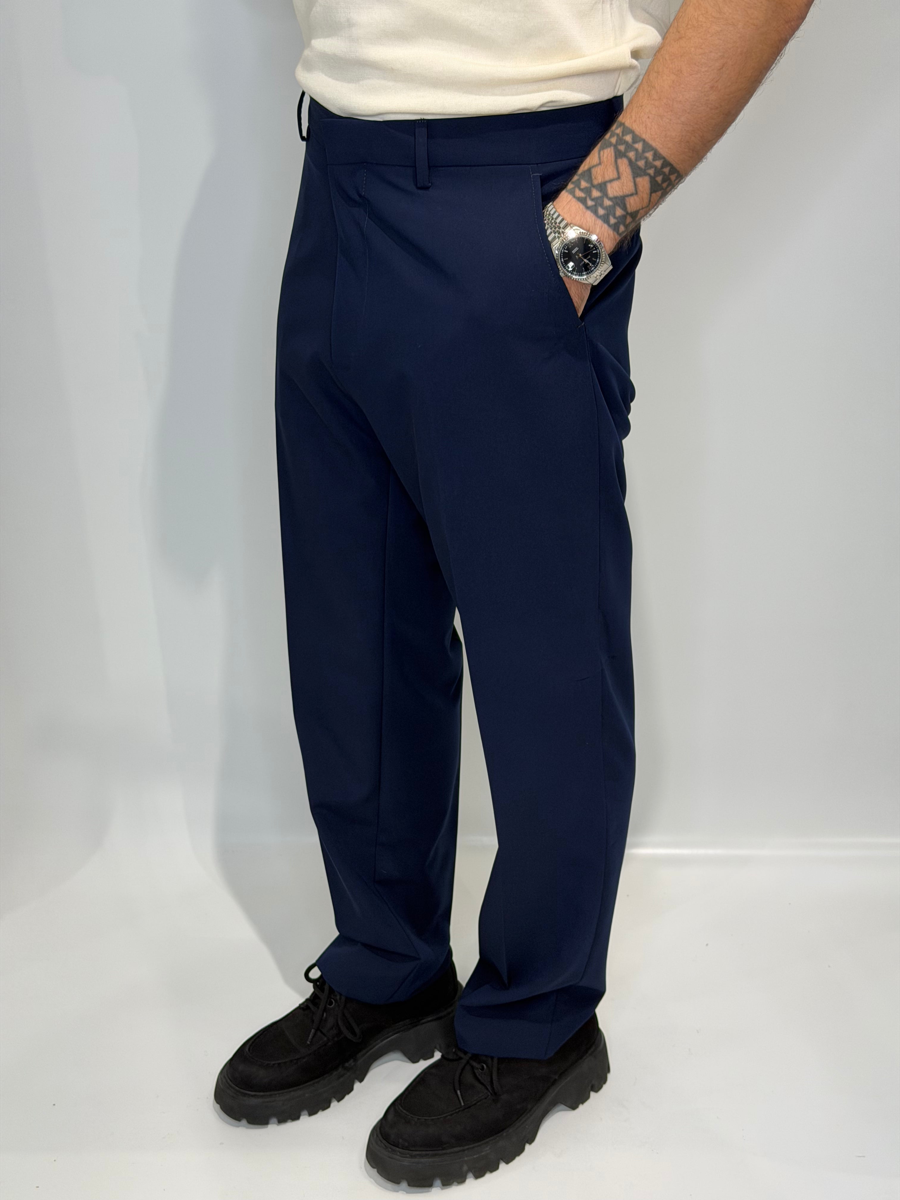 Pantalone Fondo Ampio Blu Navy
