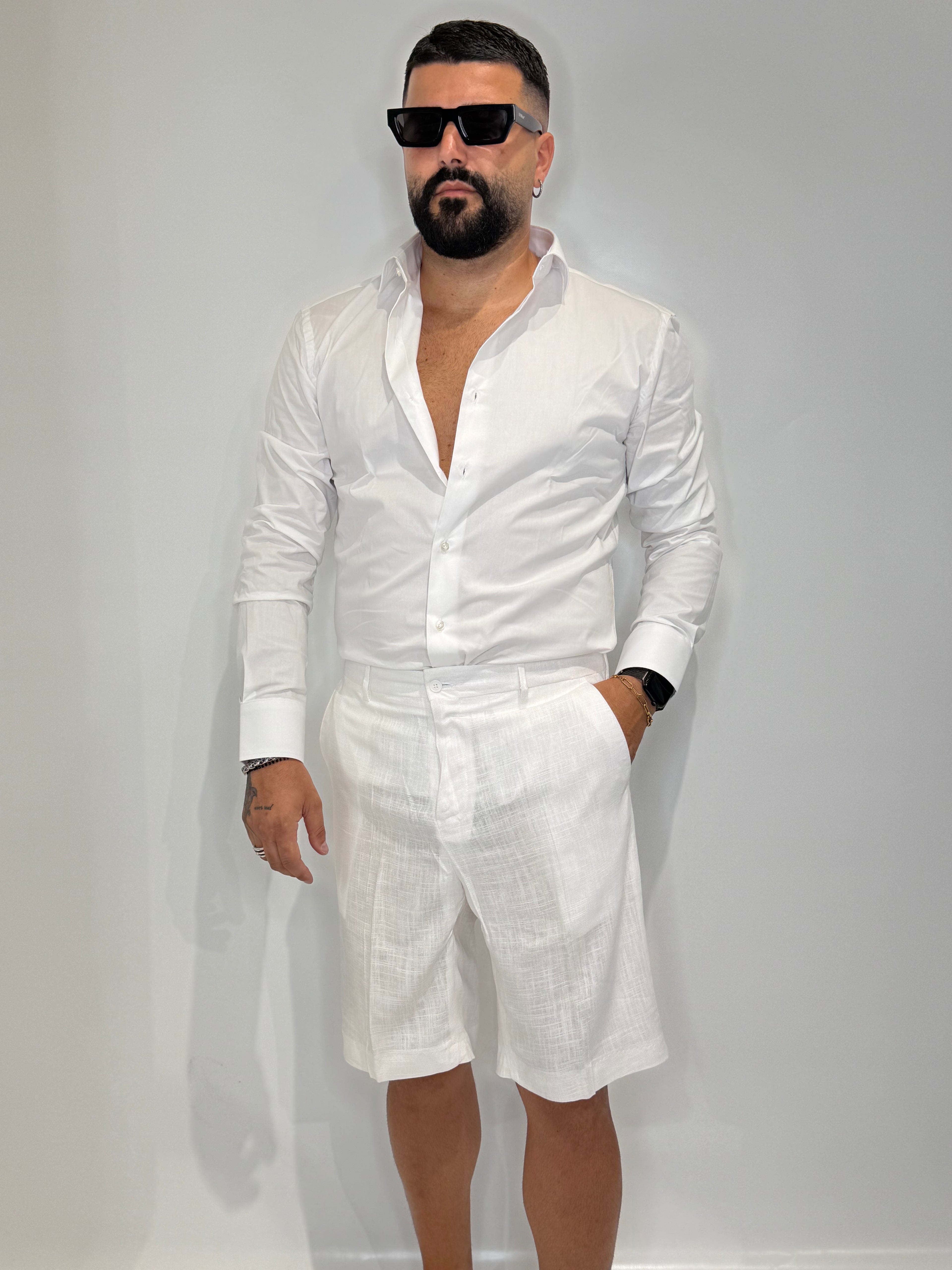 Bermuda in lino Bianco