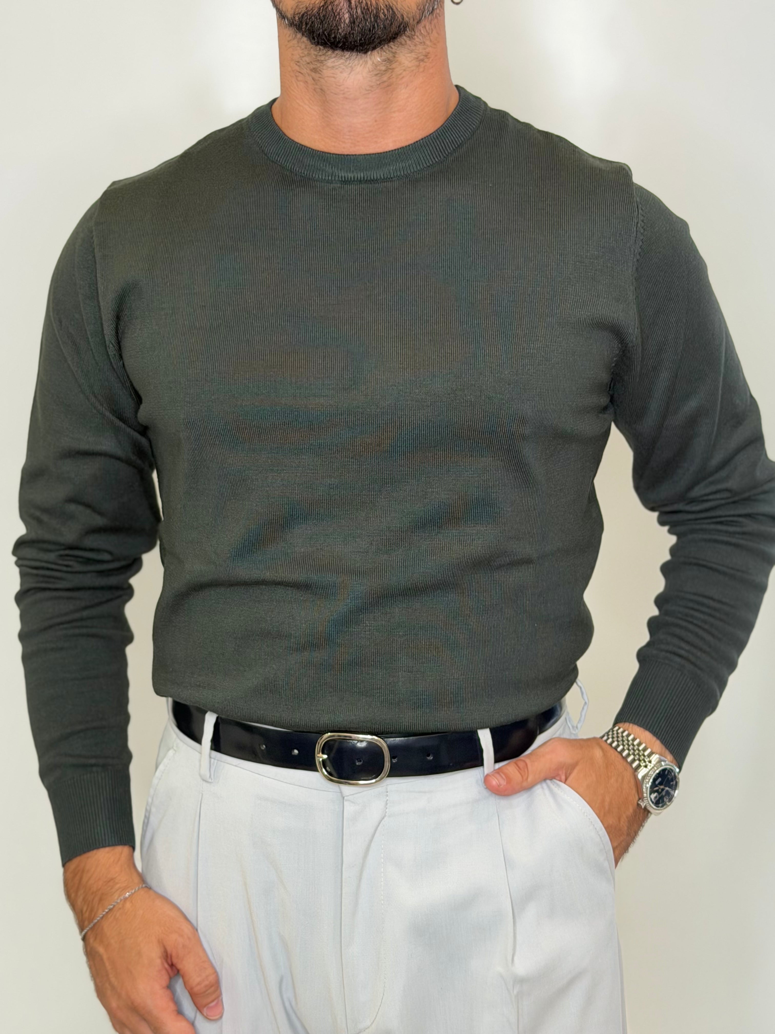 Maglione Girocollo Verde Bosco