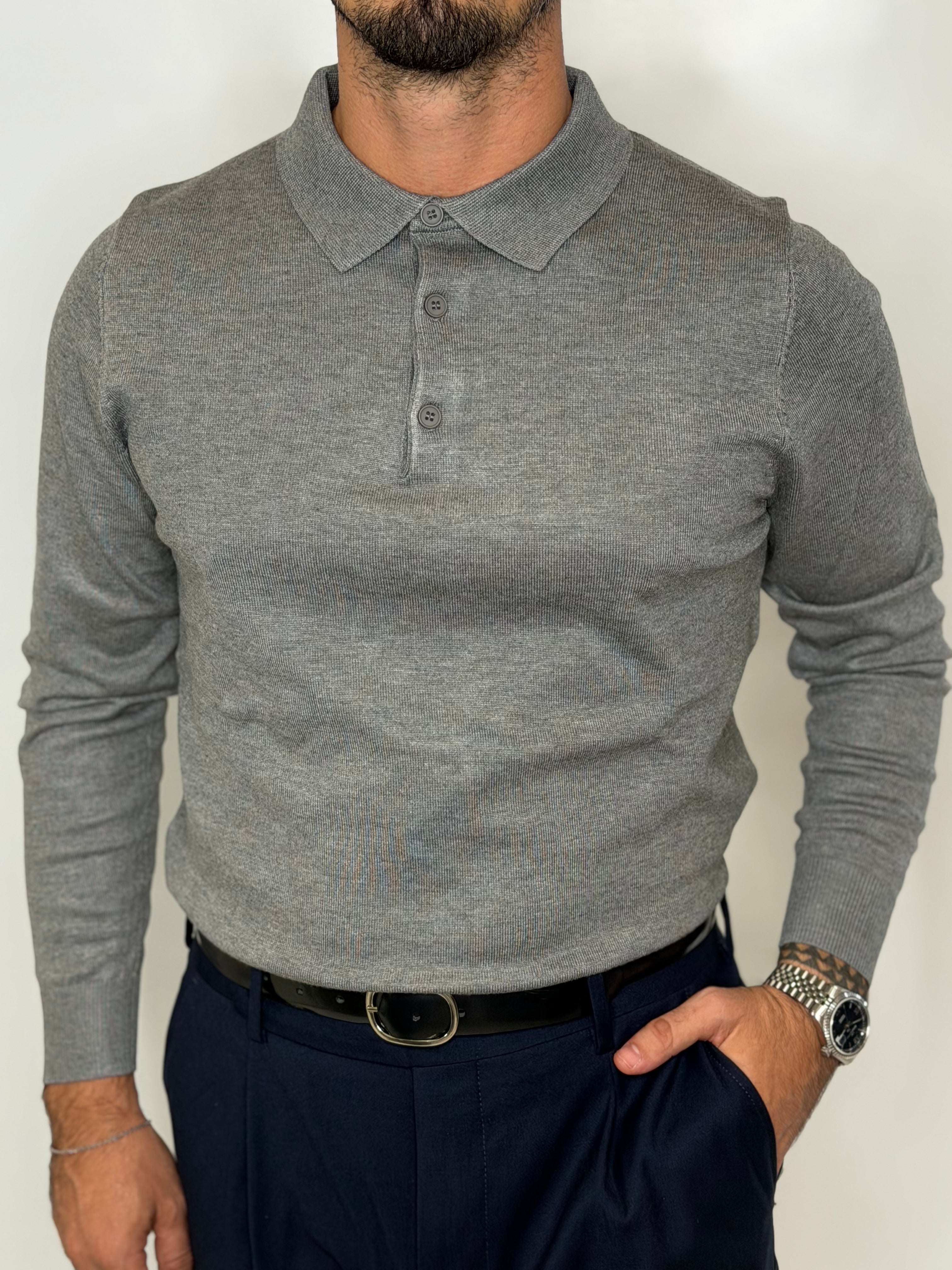 Polo Manica Lunga Grigio