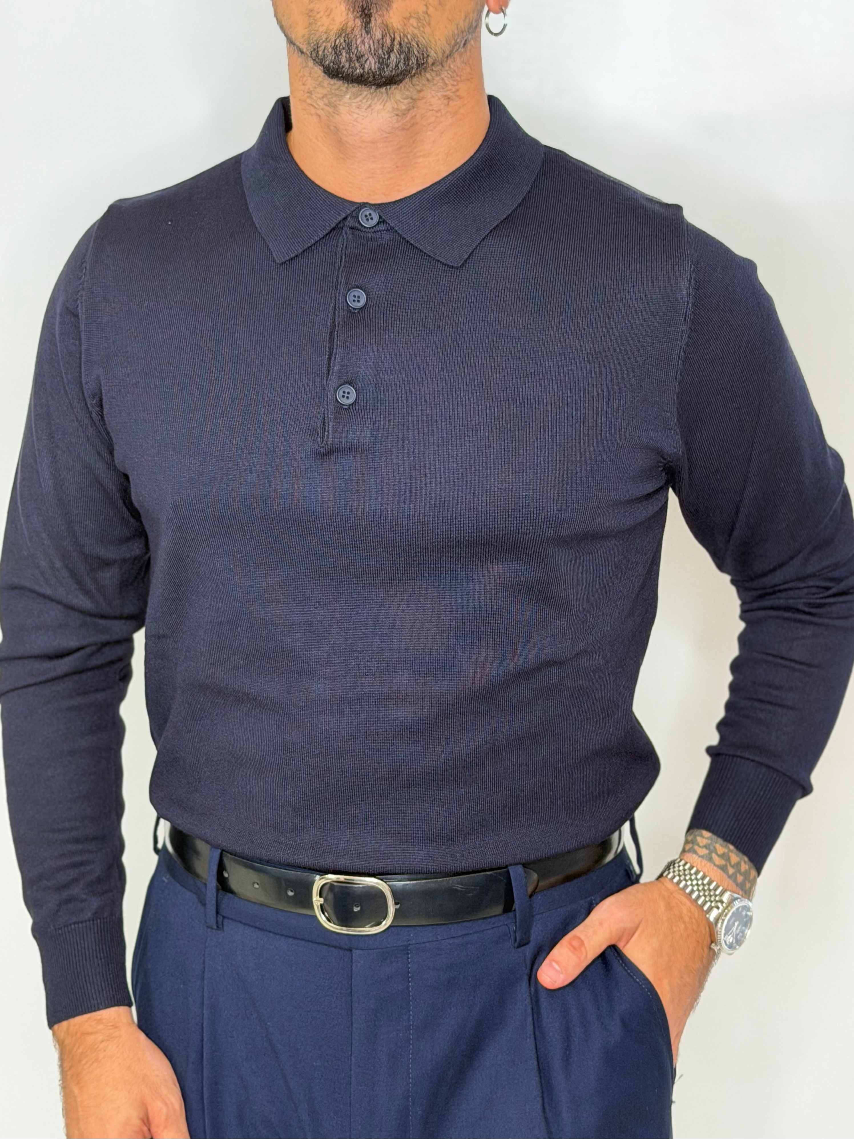Polo Manica Lunga Blu Midnight