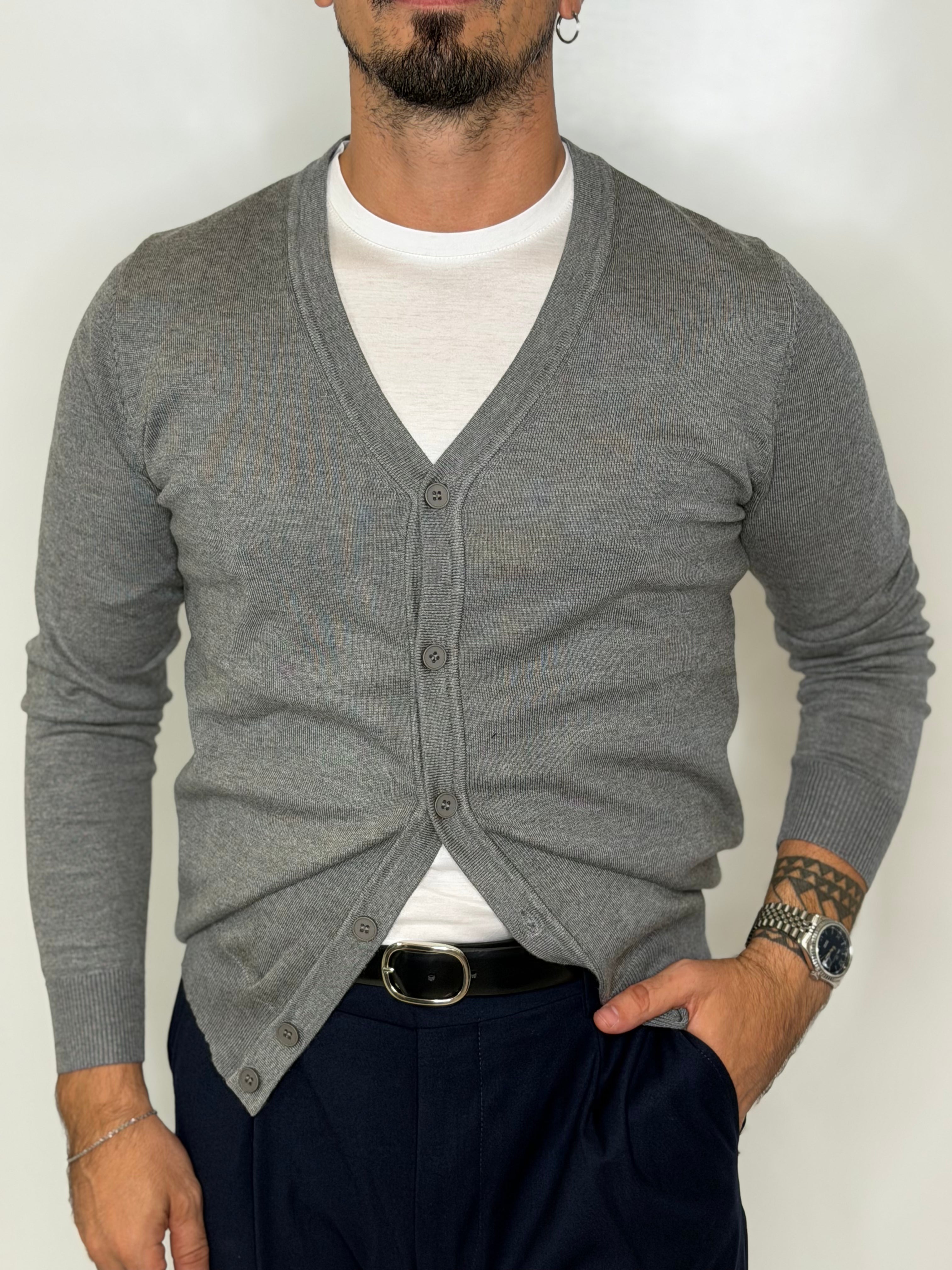 Cardigan Liscio Grigio