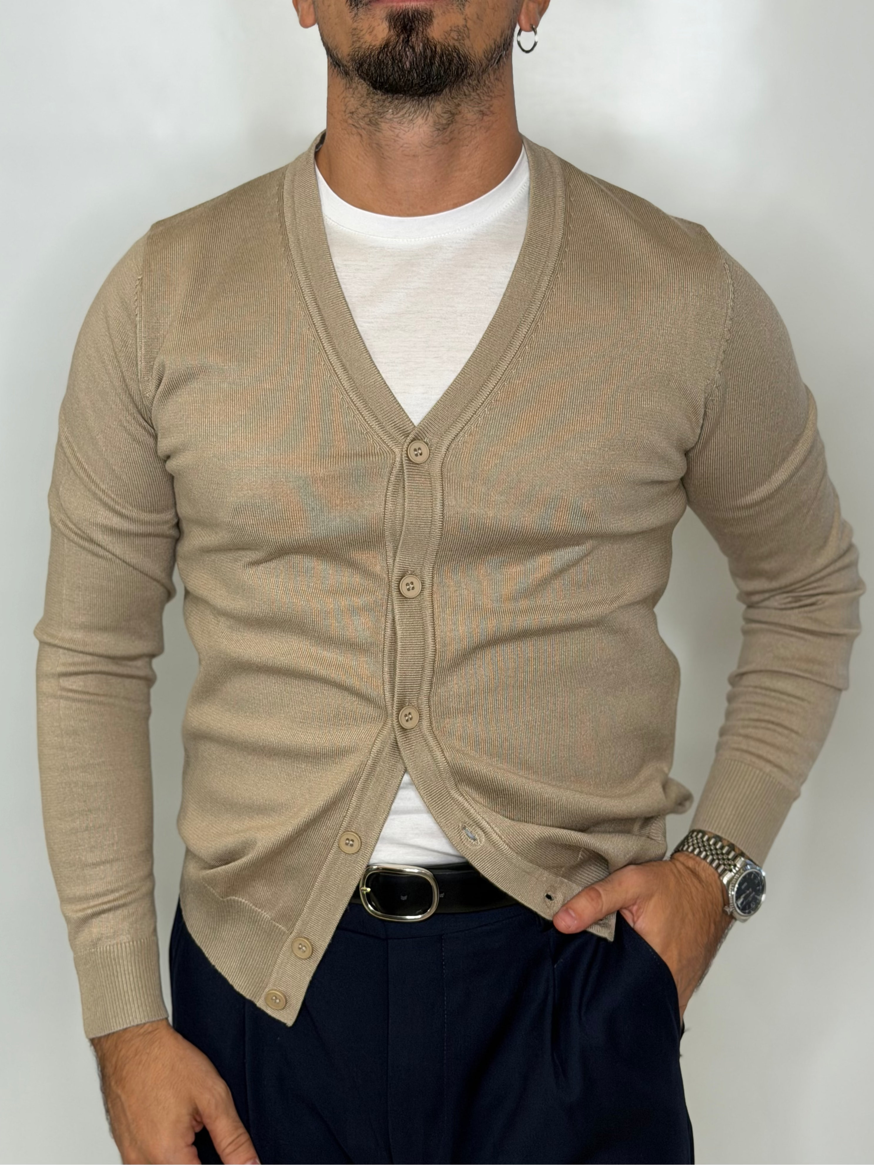 Cardigan Liscio Beige