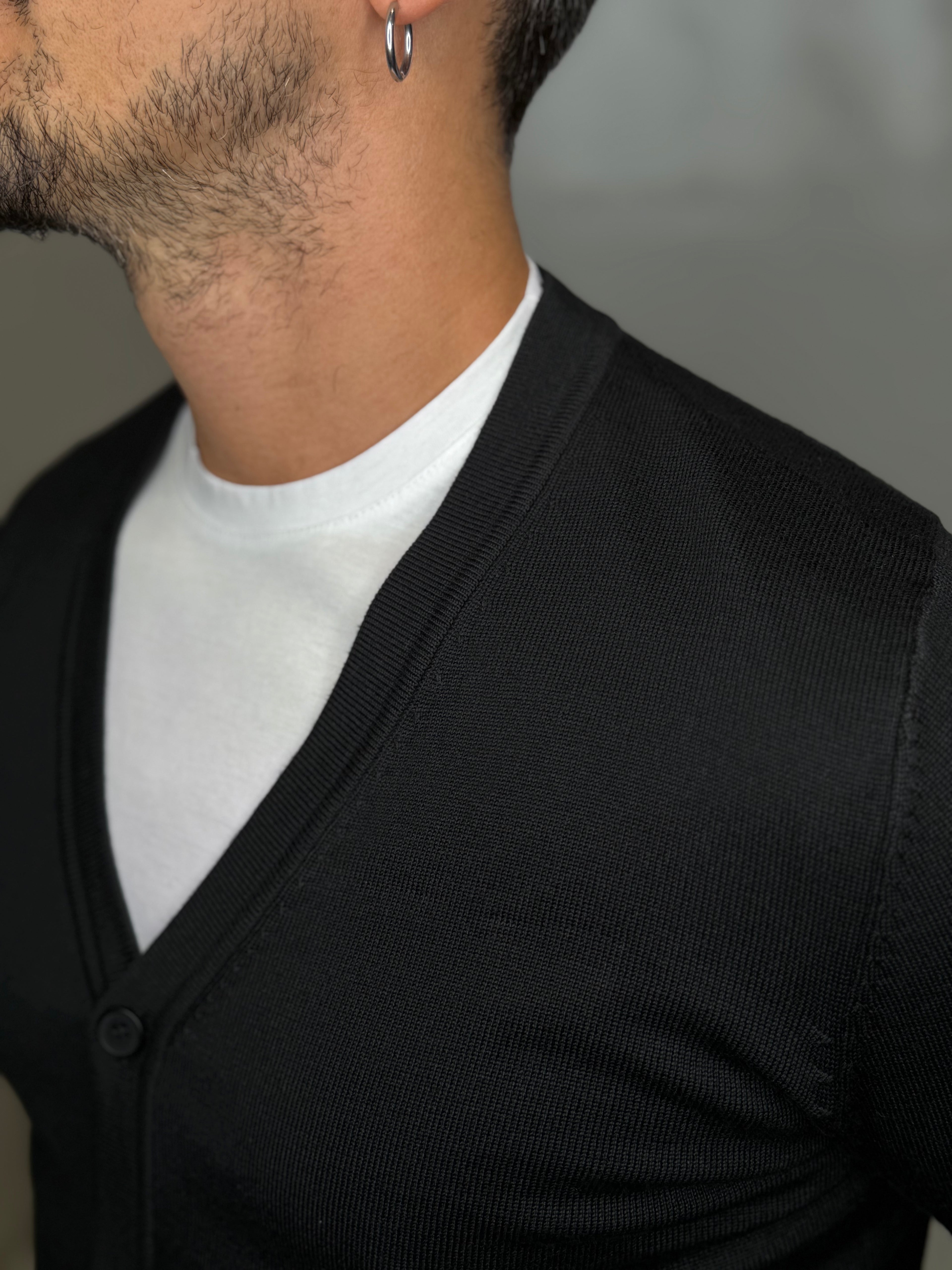 Cardigan Liscio Nero