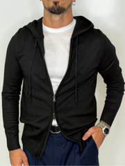 Cardigan Zip Cappuccio Nero
