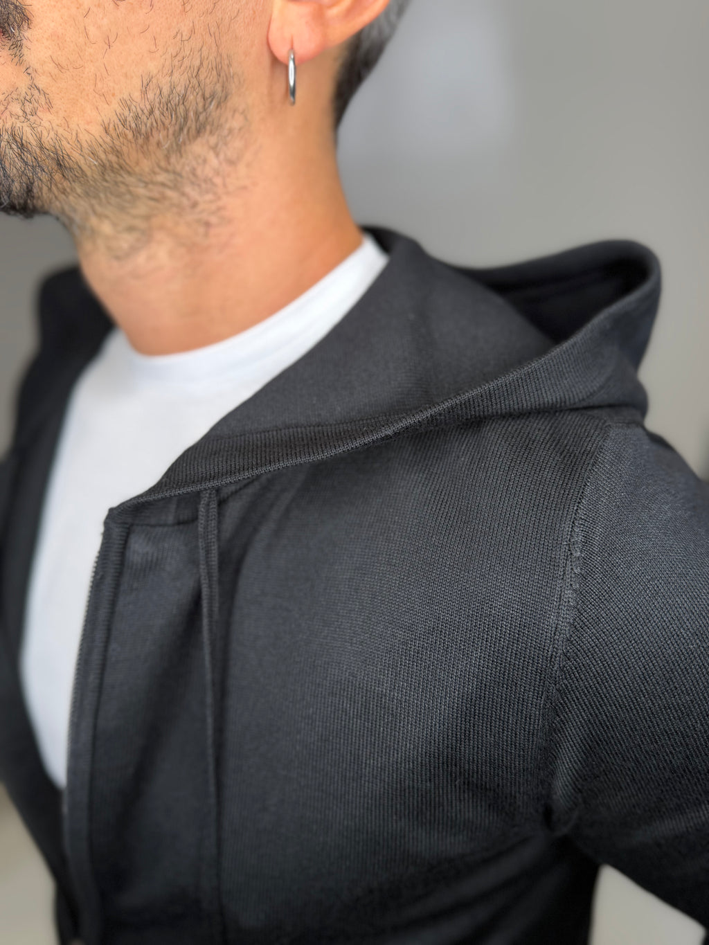 Cardigan Zip Cappuccio Nero