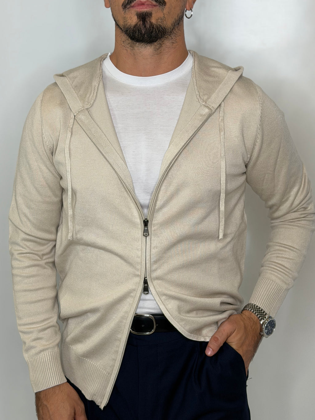 Cardigan Zip Cappuccio Beige