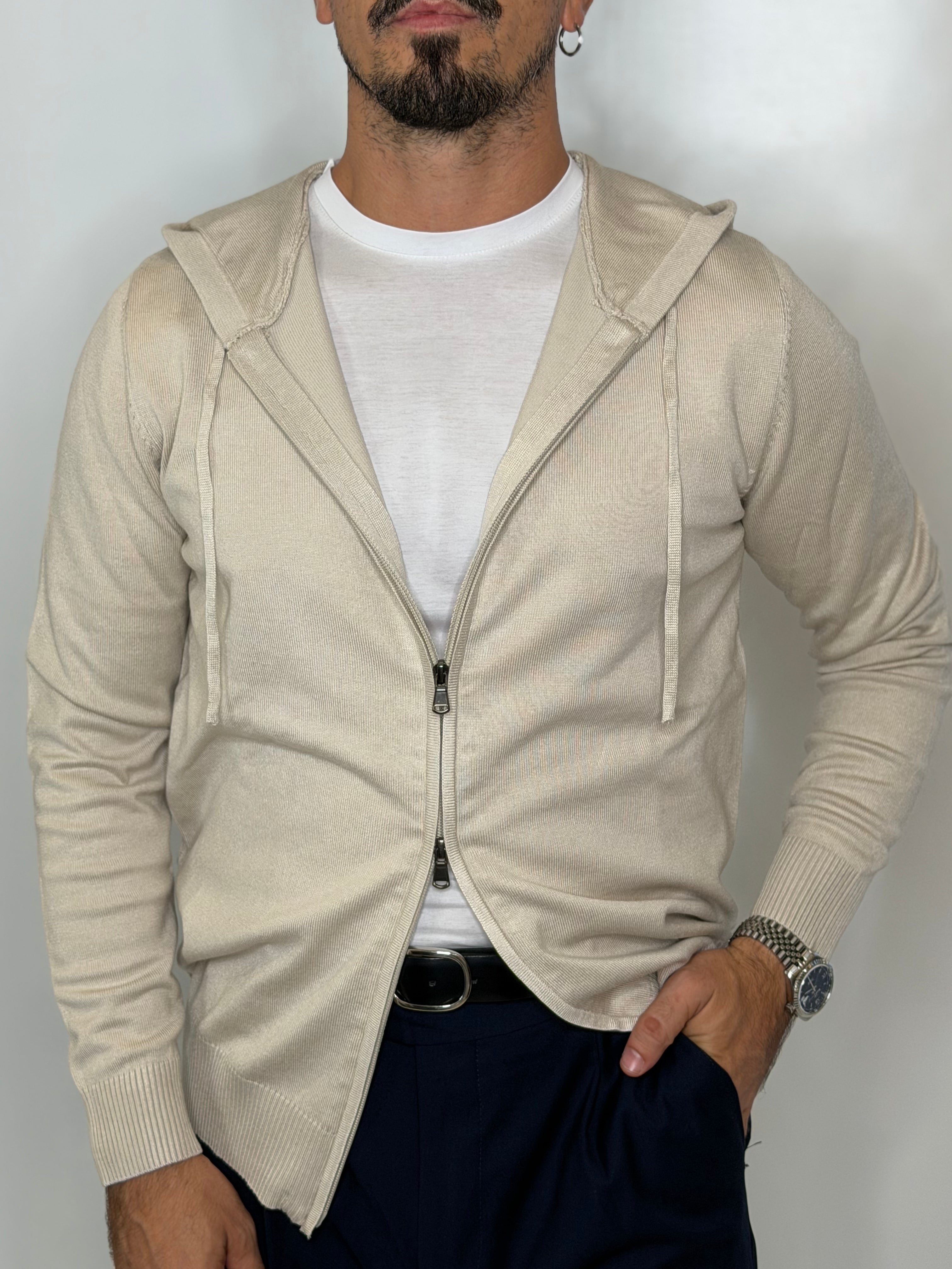Cardigan Zip Cappuccio Beige