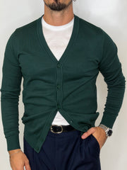 Cardigan Liscio Verde Bosco