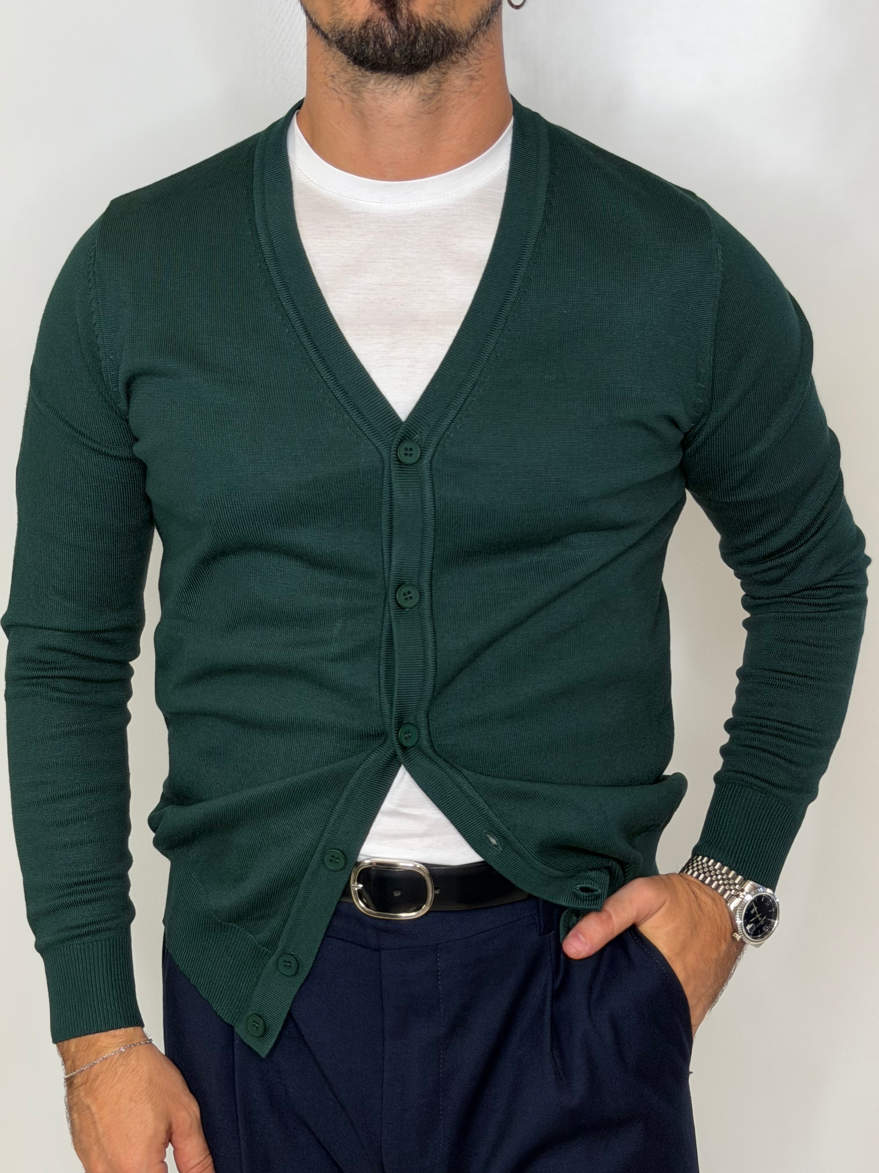 Cardigan Liscio Verde Bosco