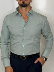 Camicia in Cotone Riga Verde