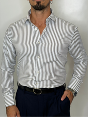 Camicia in Cotone Riga Bicolore Moro