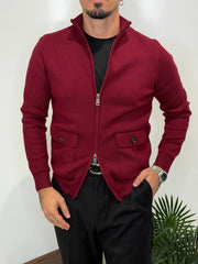 Cardigan Zip Tasca Bordeaux