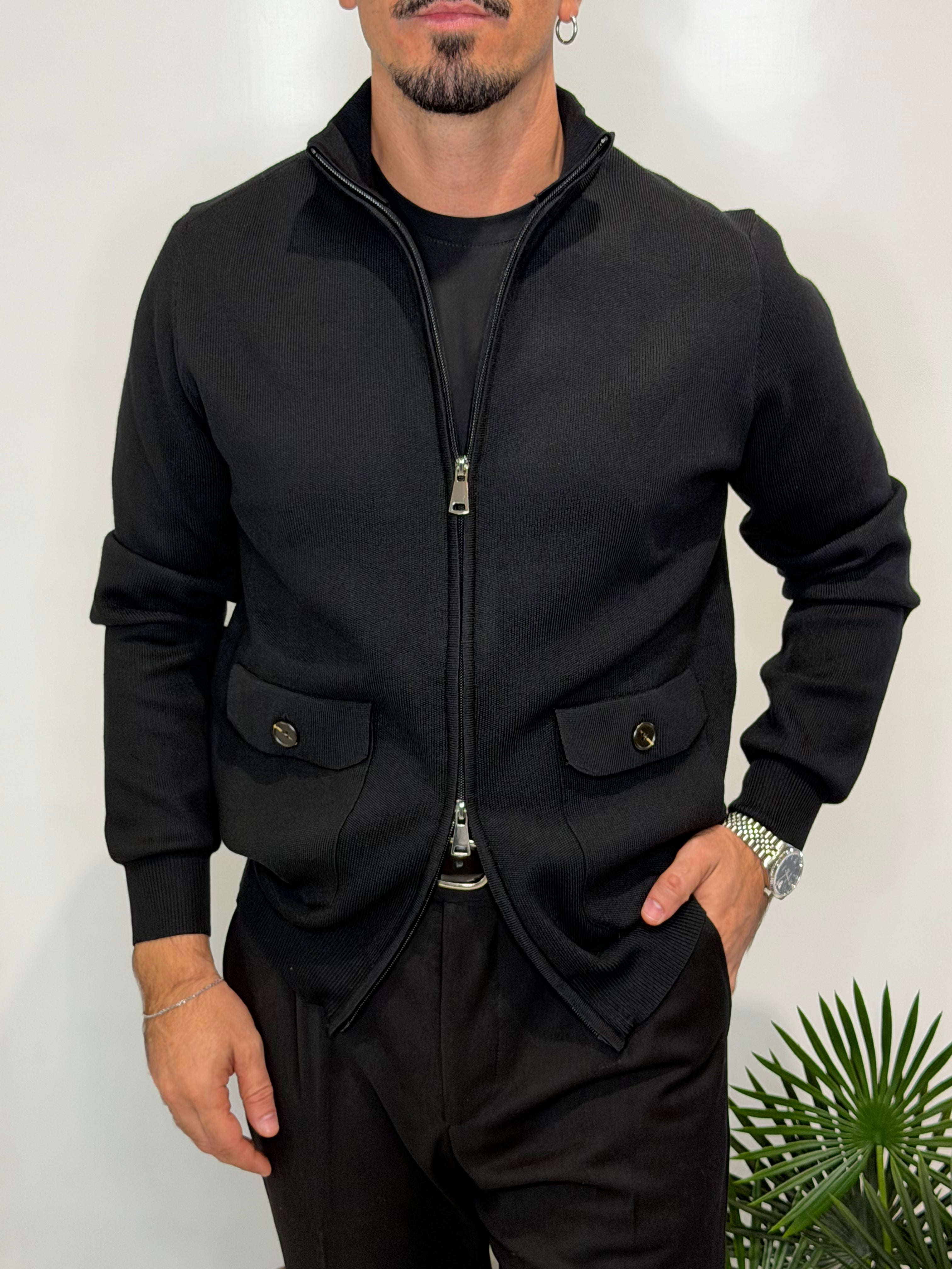 Cardigan Zip Tasca Nero