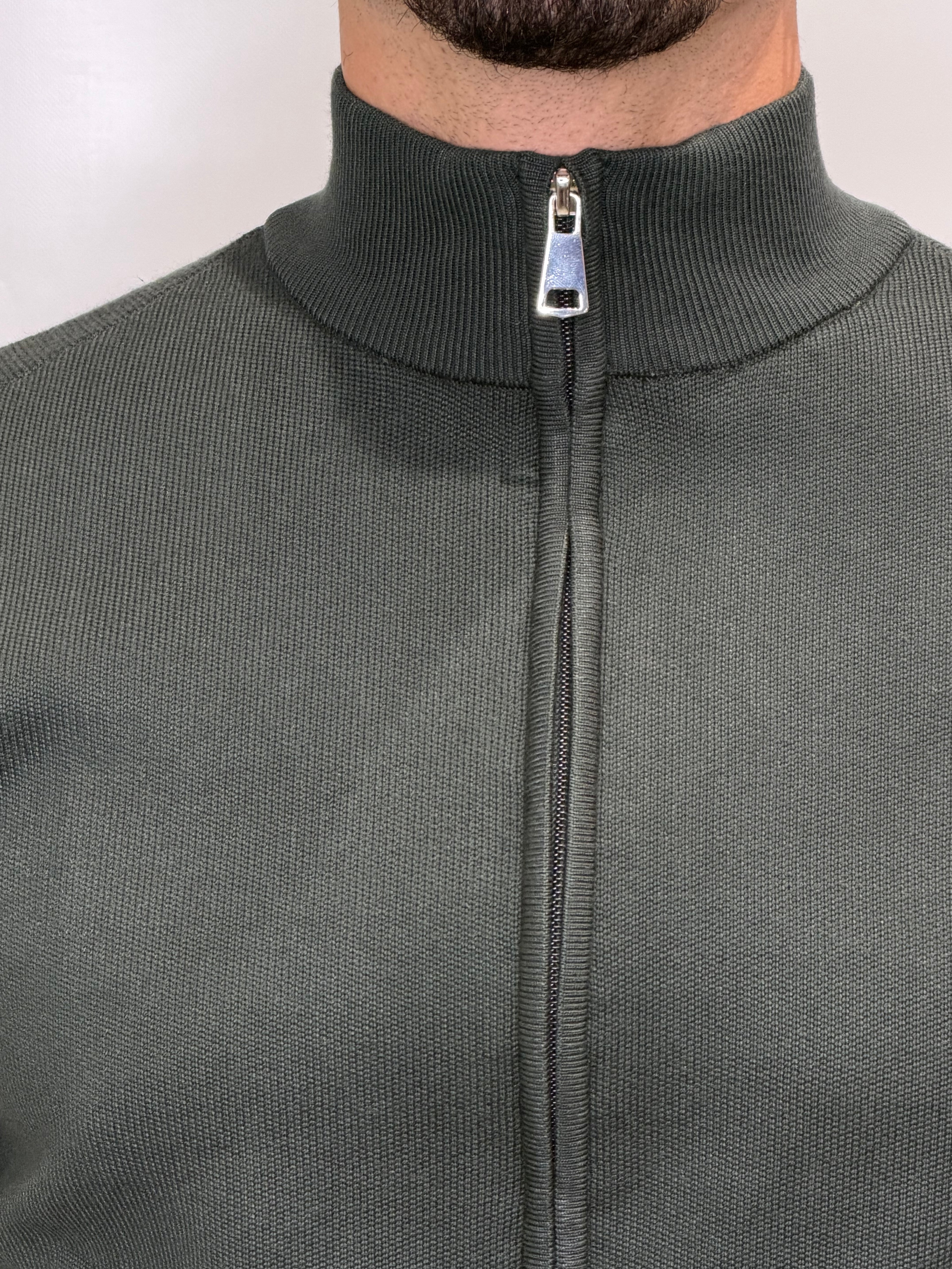 Cardigan Zip Tasca Verde Bosco