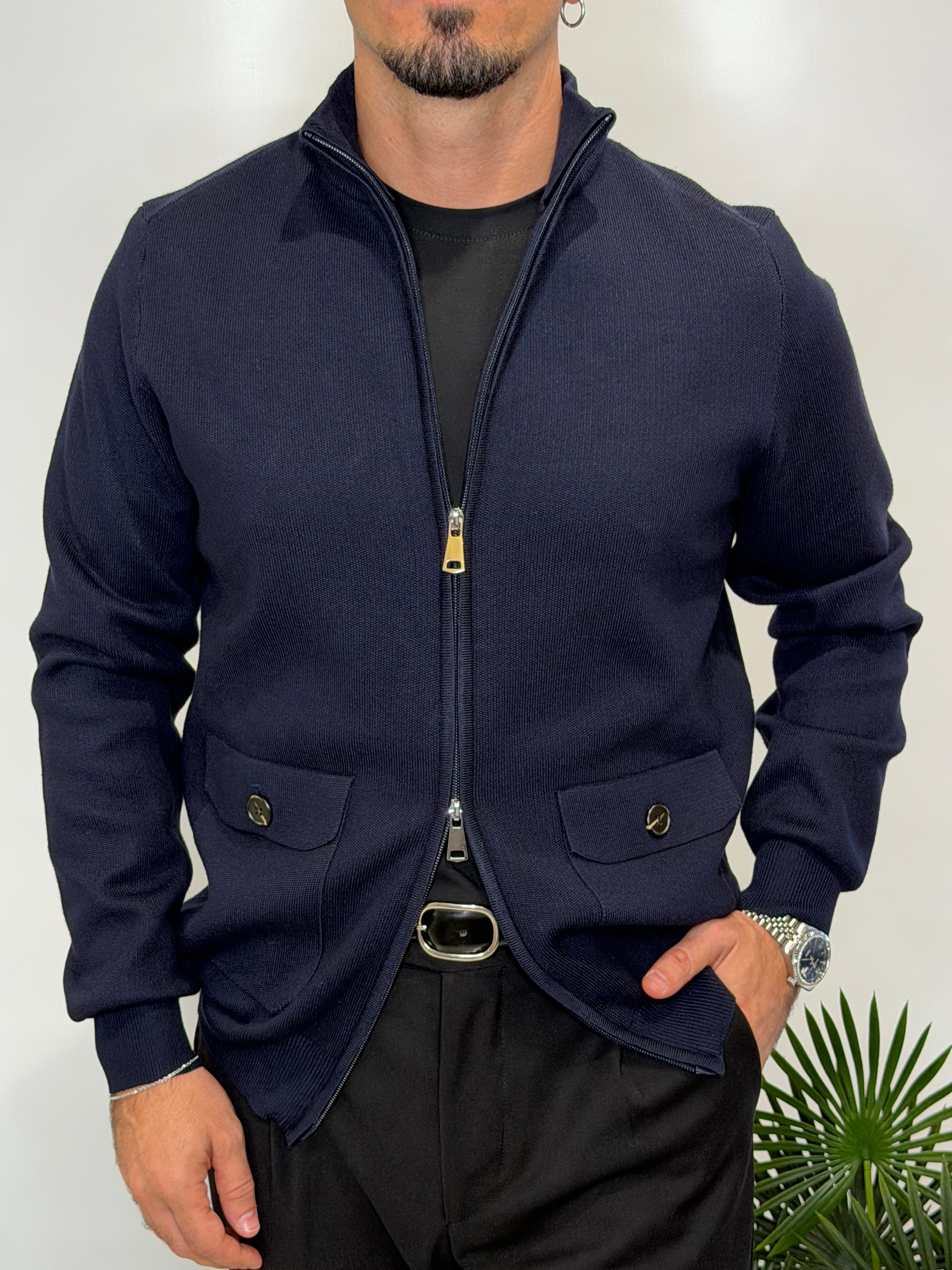 Cardigan Zip Tasca BluMidnight