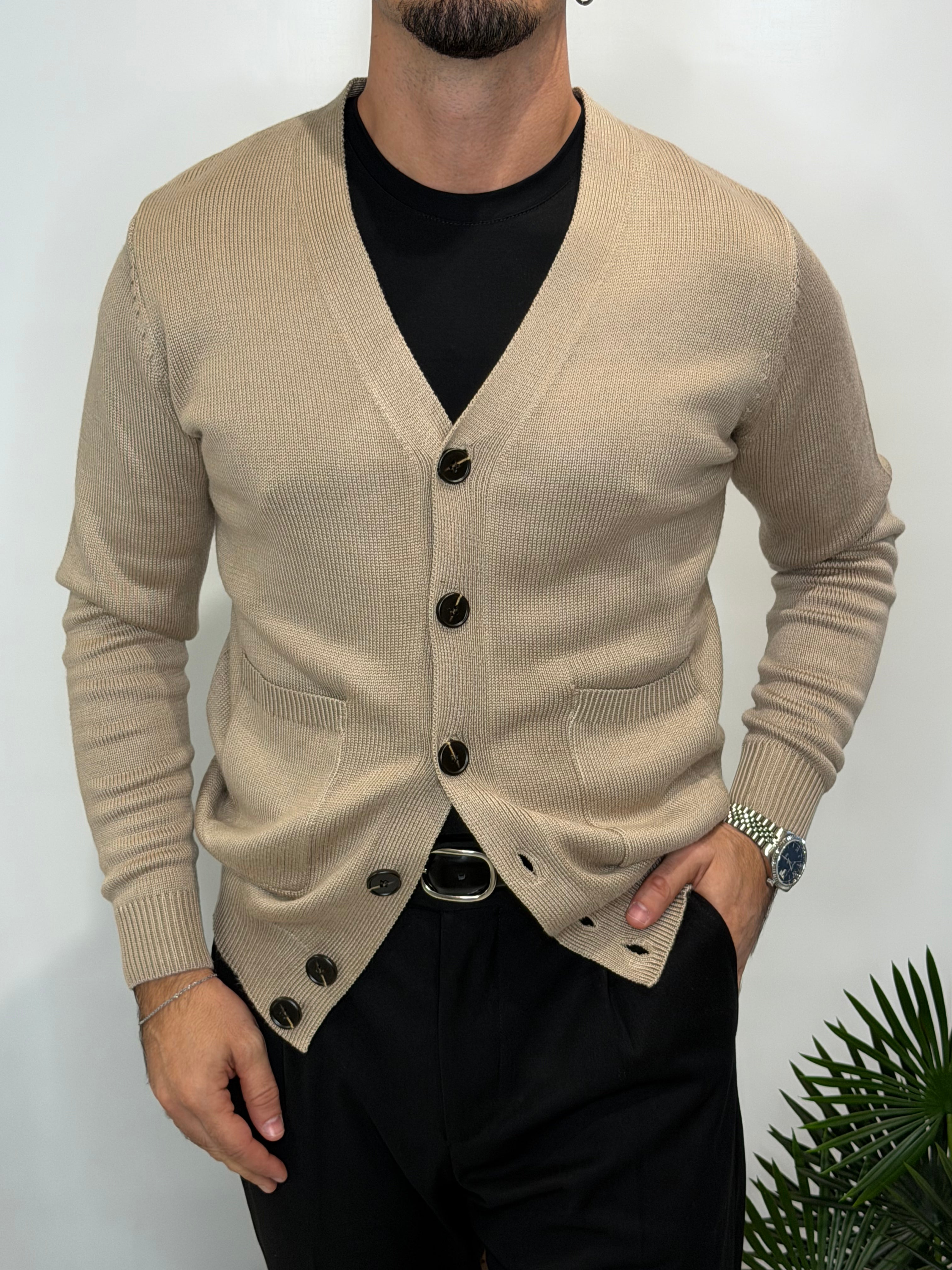 Cardigan Doppio Tasca Beige