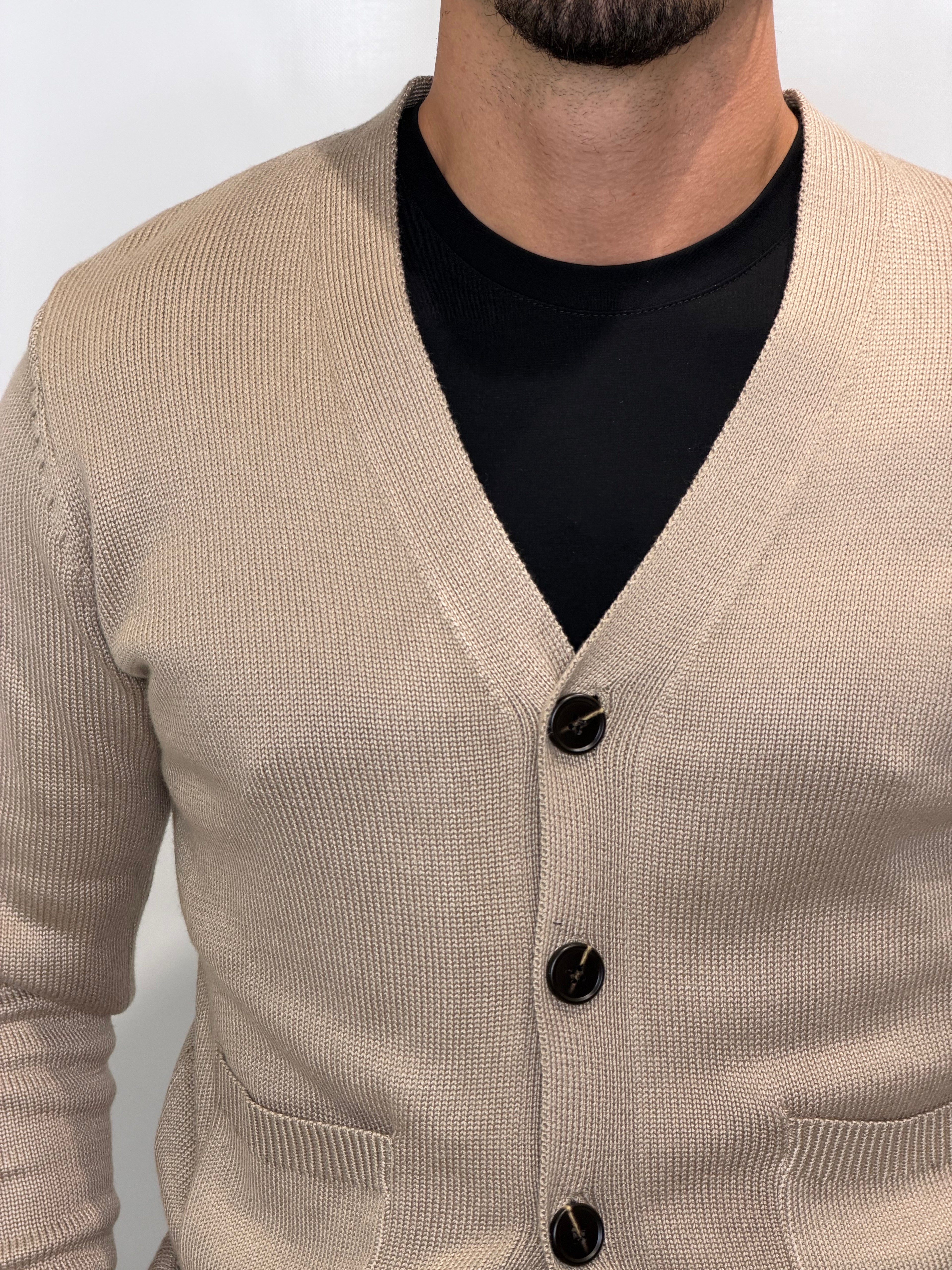 Cardigan Doppio Tasca Beige