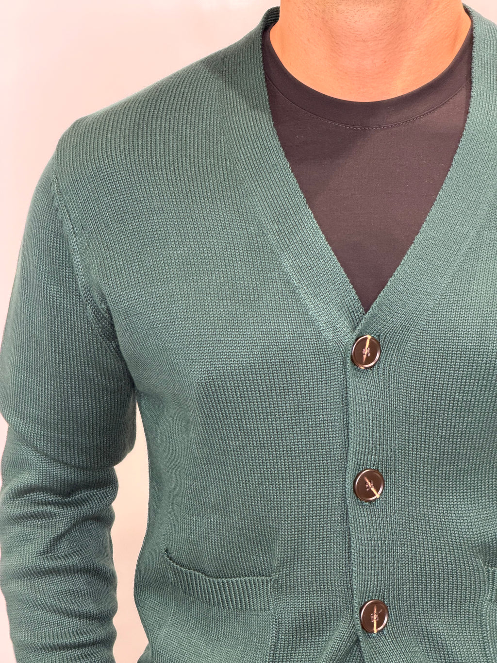 Cardigan Doppio Tasca Verde Bosco