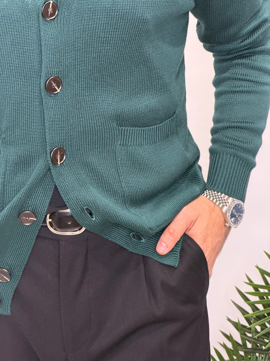 Cardigan Doppio Tasca Verde Bosco