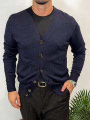 Cardigan Doppio Tasca Blu Midnight