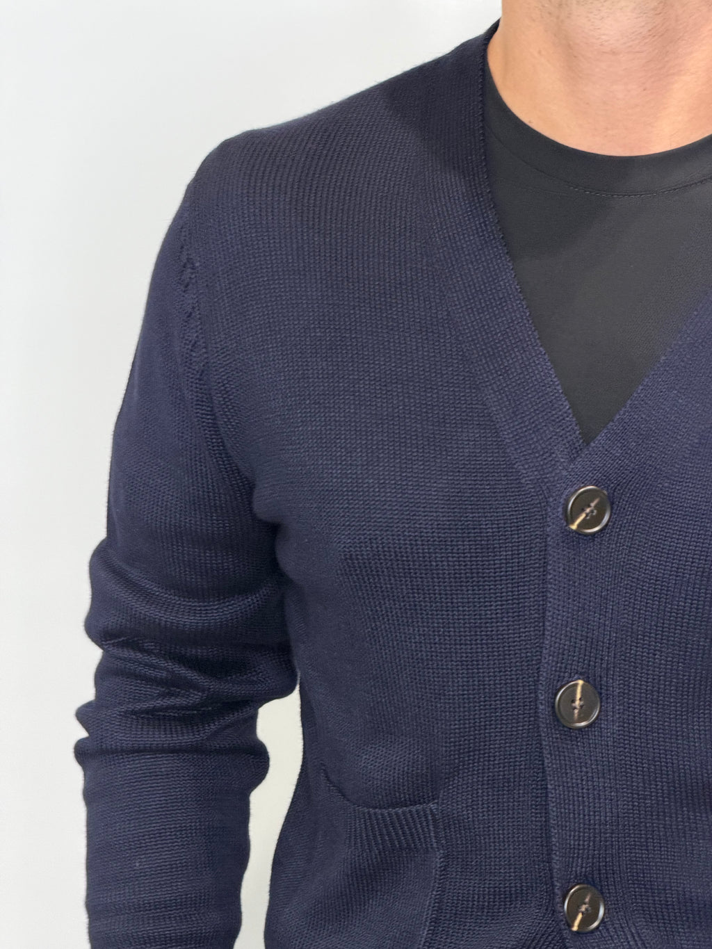 Cardigan Doppio Tasca Blu Midnight
