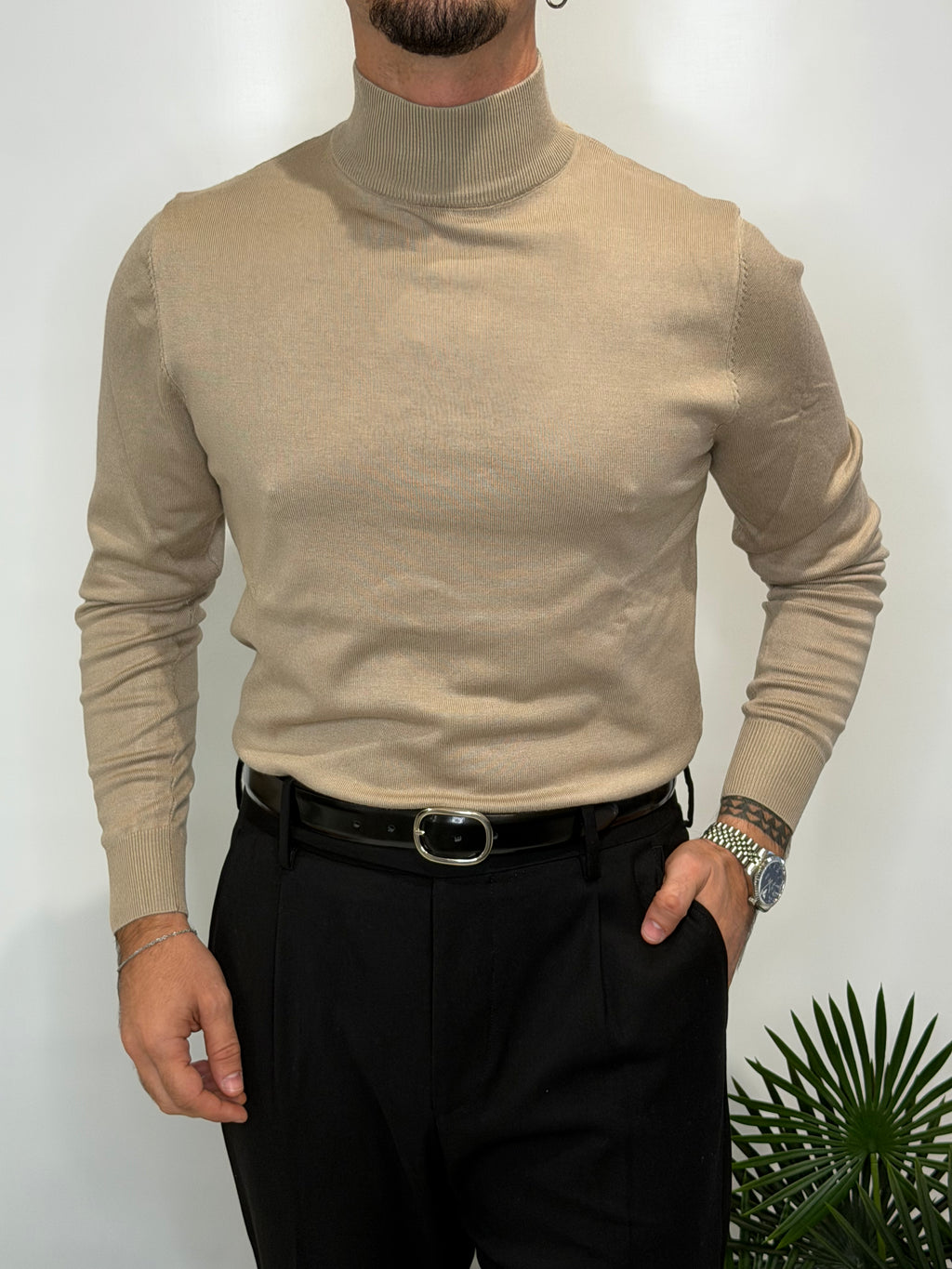 Maglione Mezzo Collo Beige