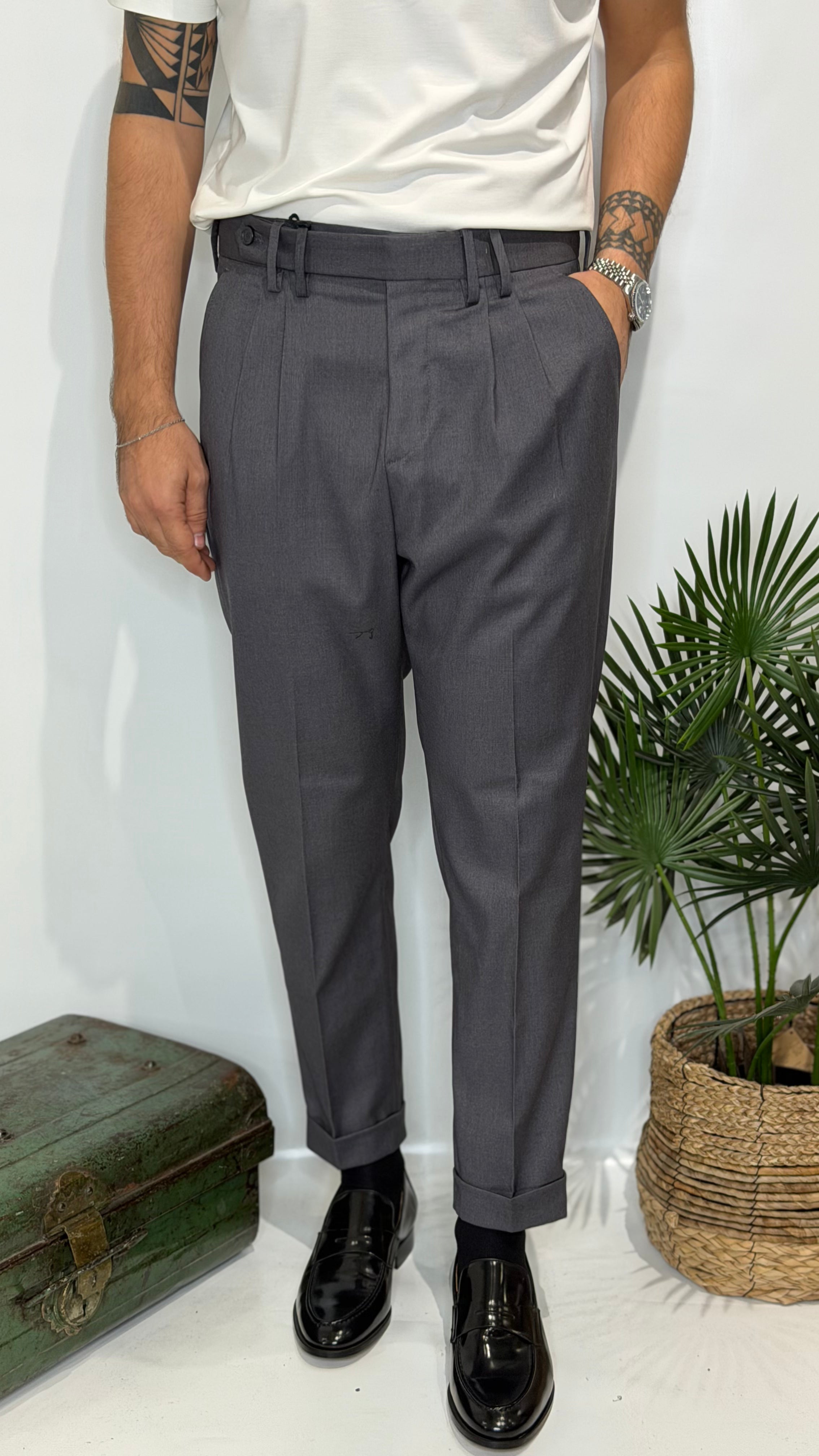 Pantalone Doppia Pence Grigio Invernale