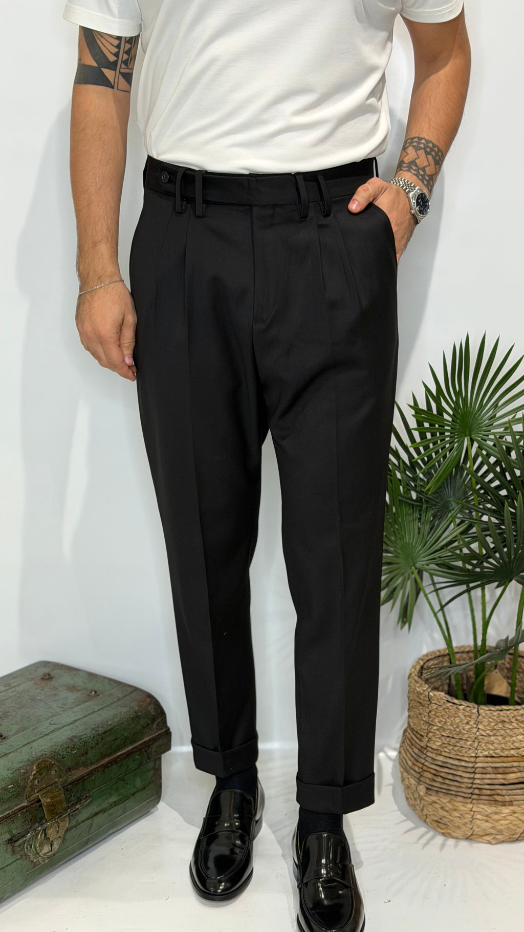 Pantalone Doppia Pence Nero Invernale