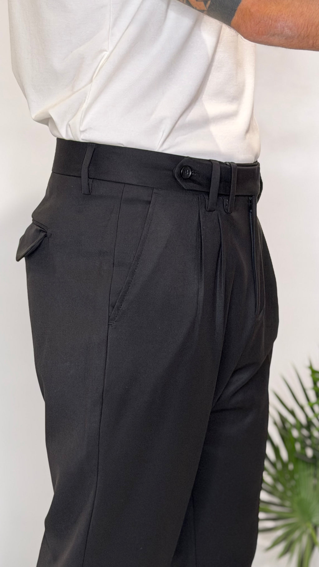 Pantalone Doppia Pence Nero Invernale