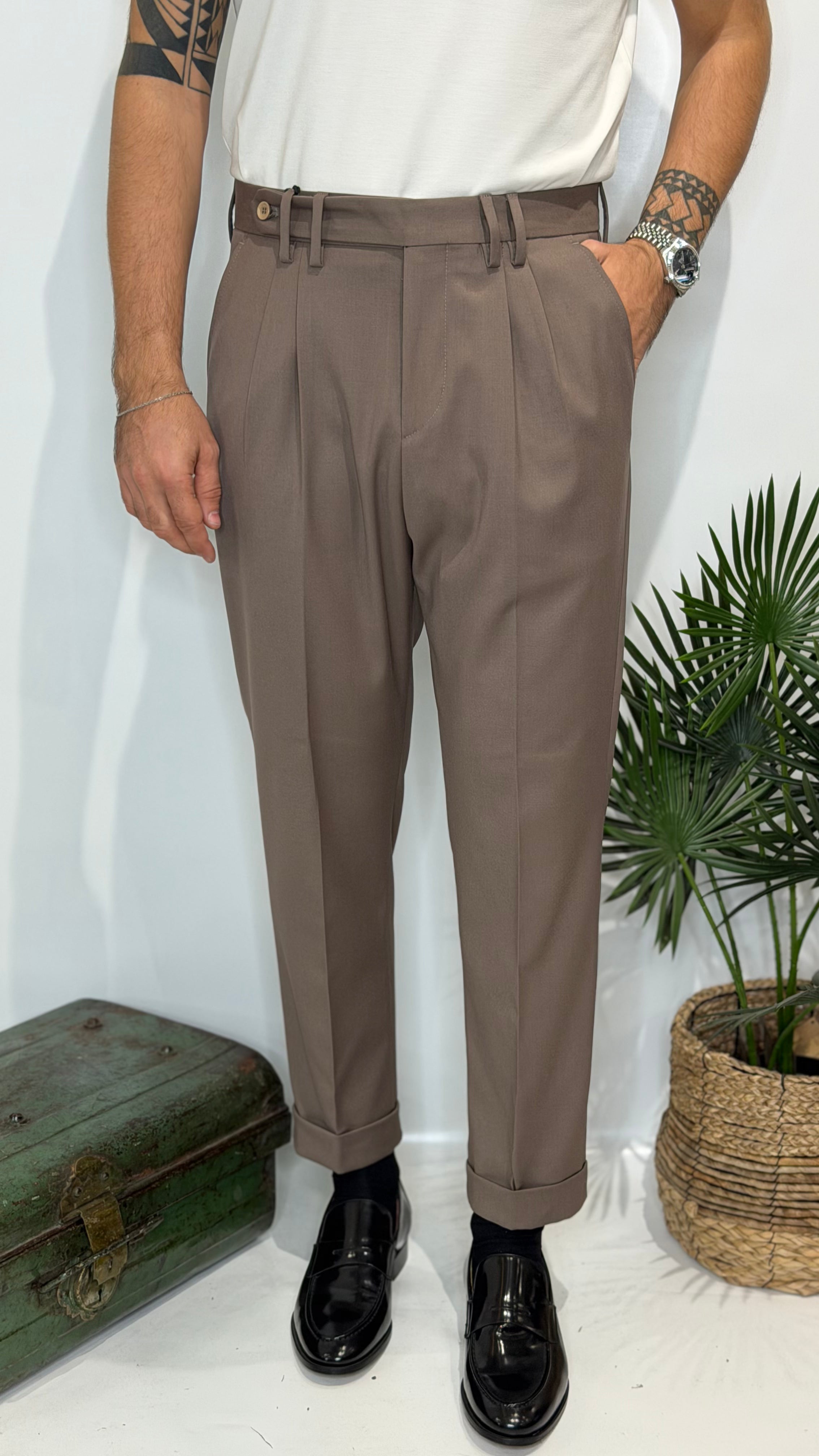 Pantalone Doppia Pence Tortora Invernale