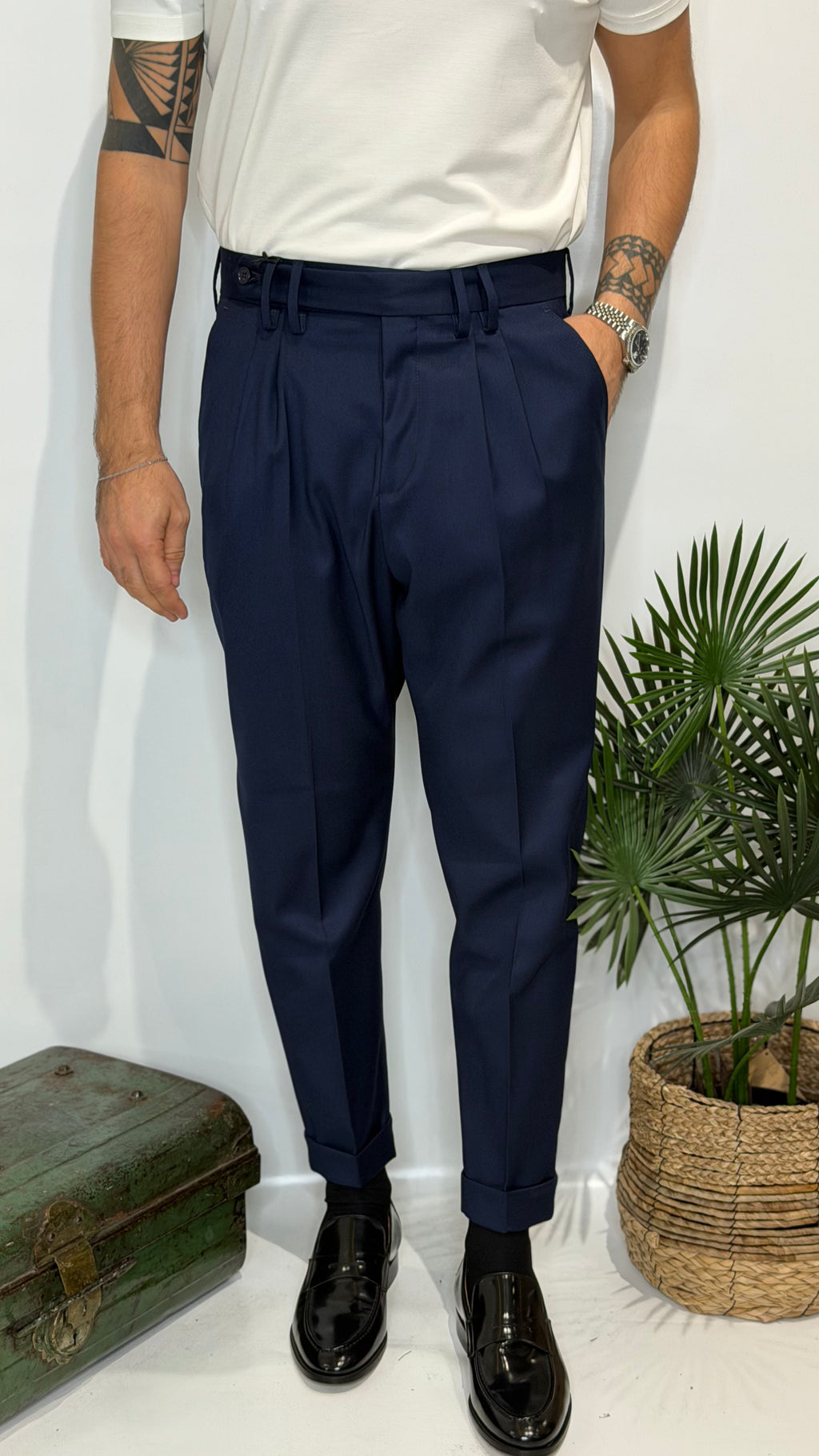 Double Pleated Trousers Dark Brown