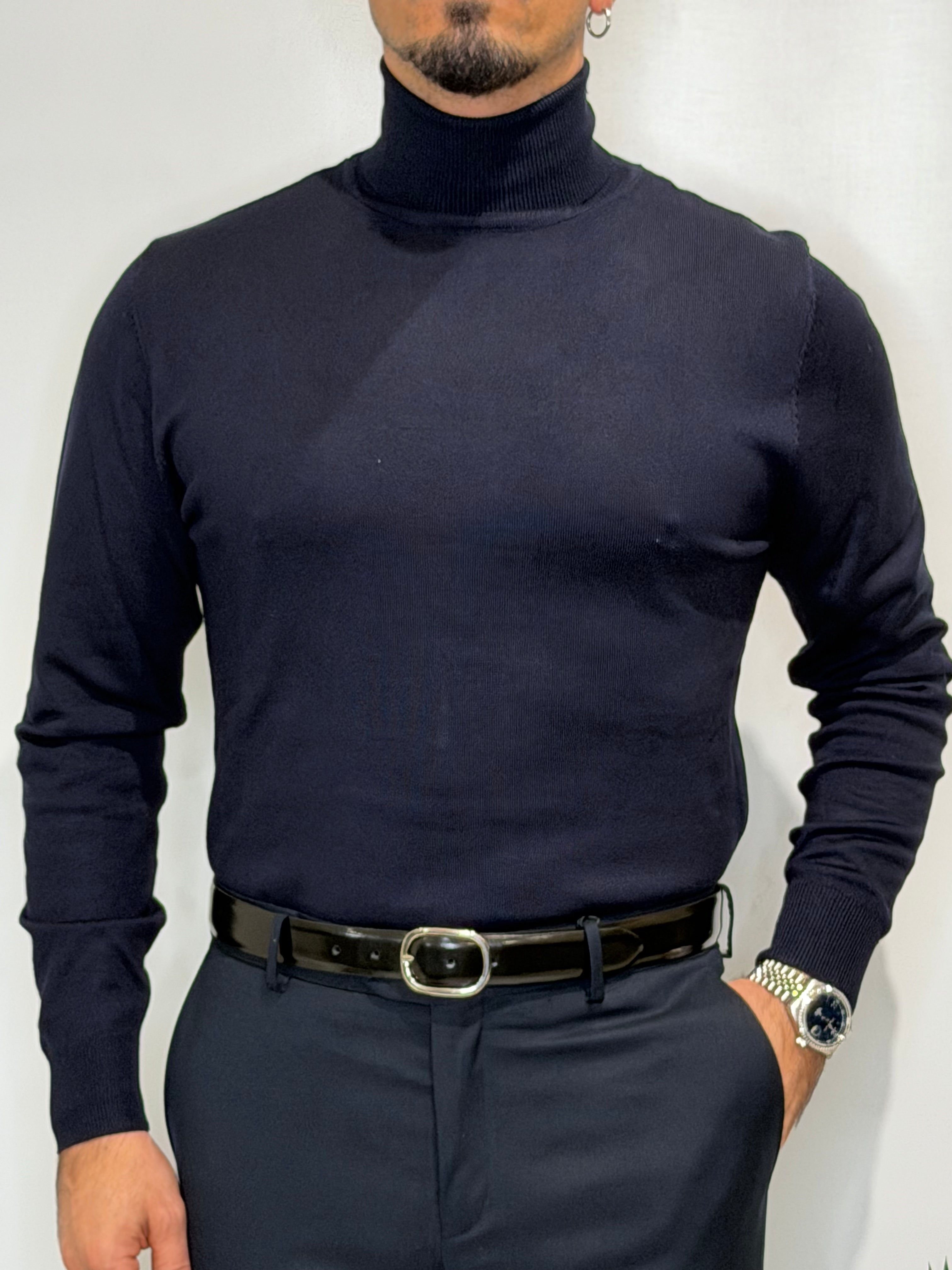 Maglione Collo Alto Blu Navy