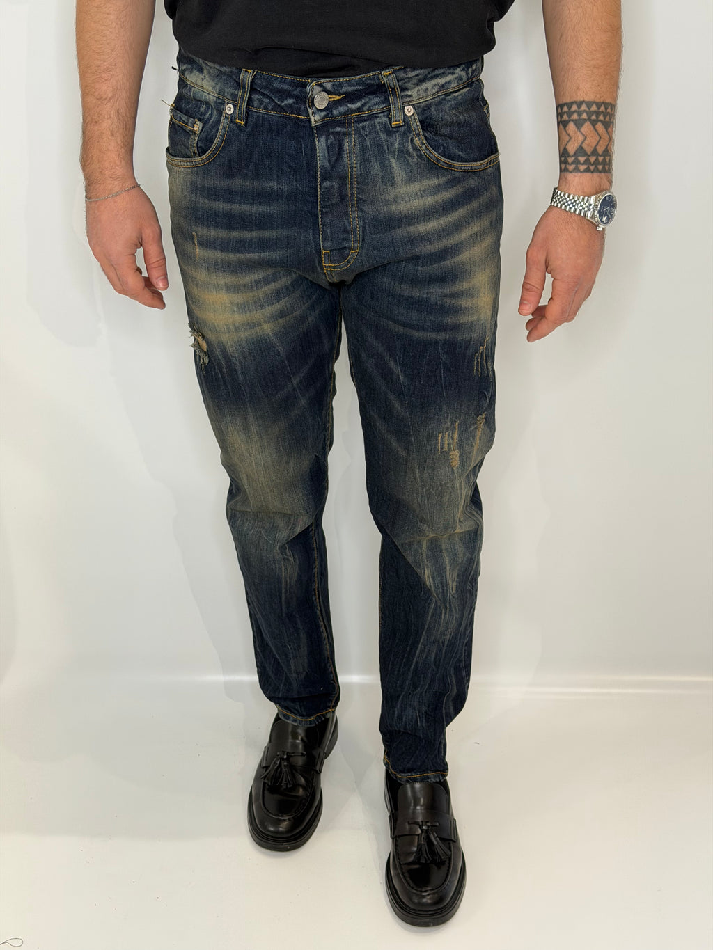 Jeans Regular Elaborato Sabbiato blu