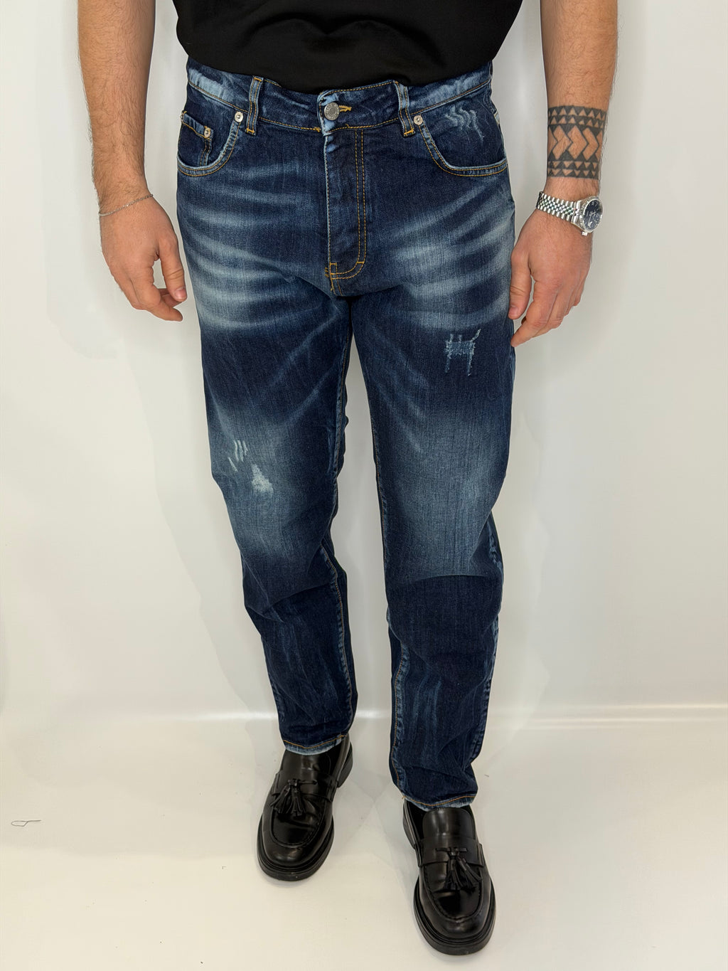 Jeans Regular Elaborato Lavaggio Scuro