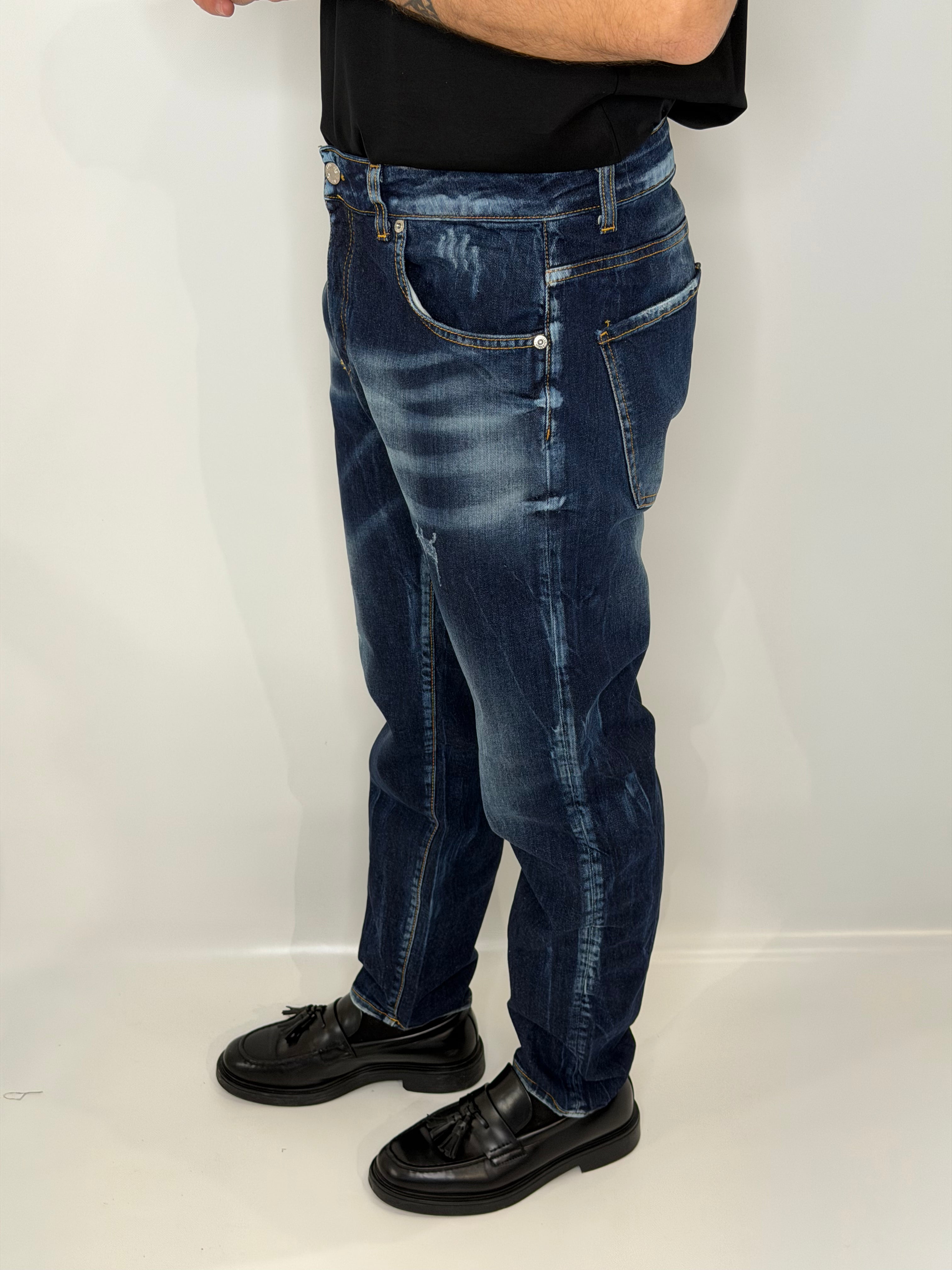 Jeans Regular Elaborato Lavaggio Scuro