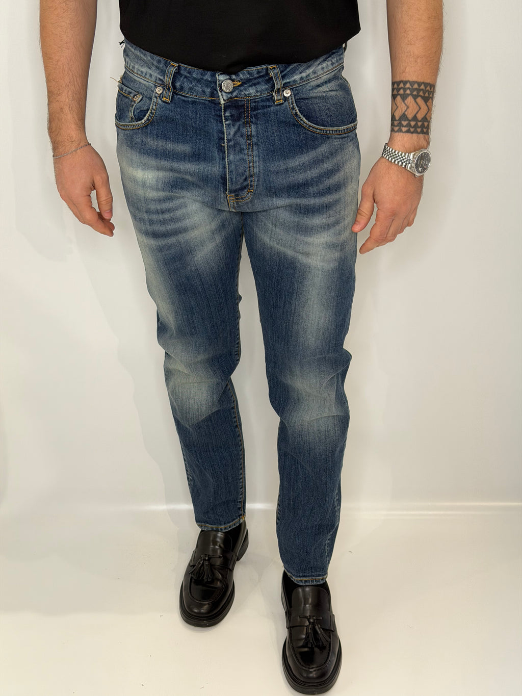 Jeans Regular Sabbiato Blu Chiaro