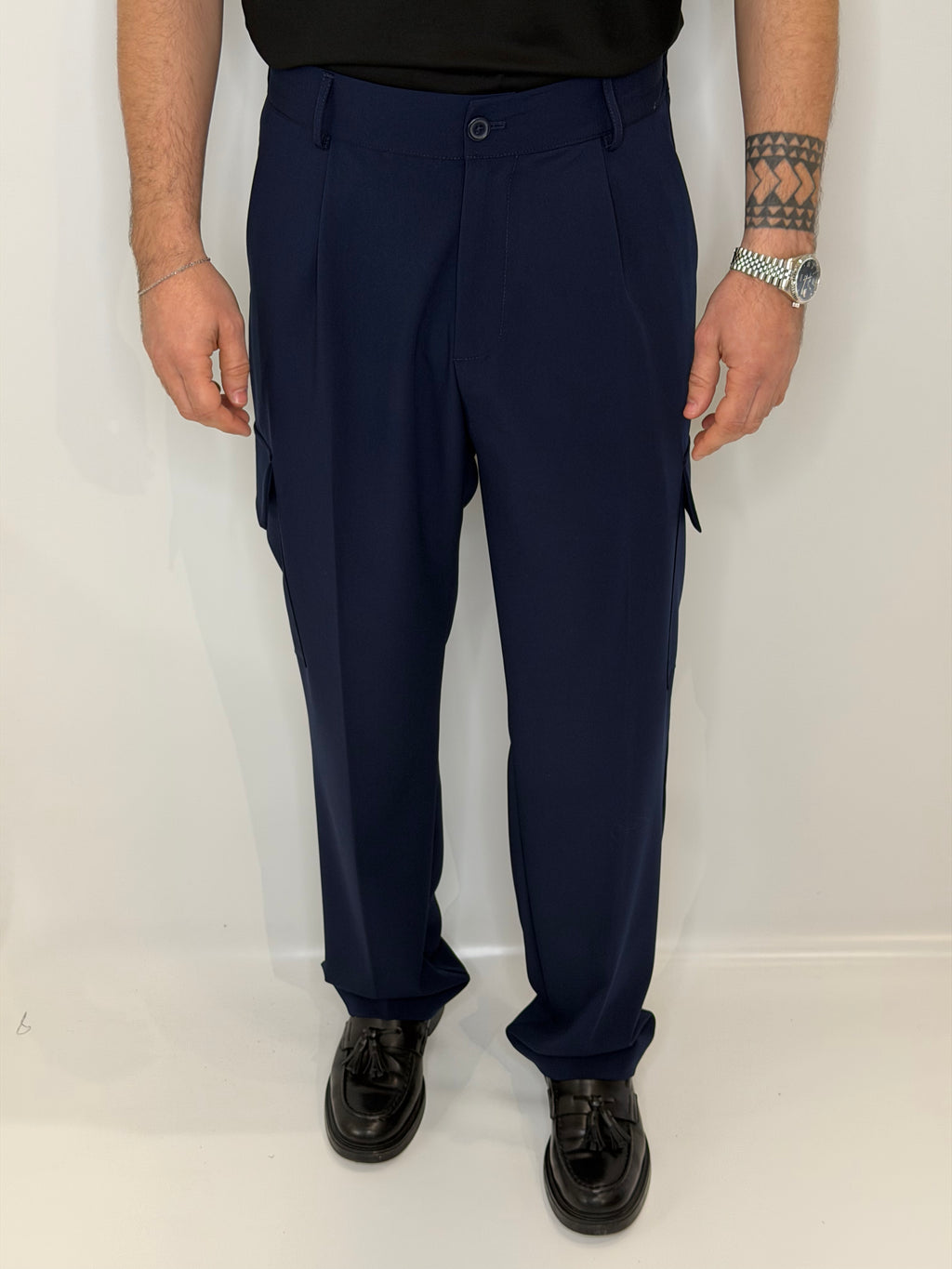 Pantalone Cargo Fondo Ampio Blu Midnight