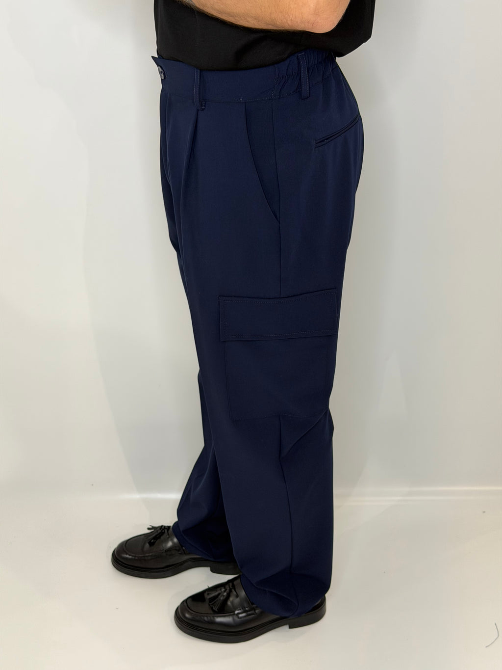 Pantalone Cargo Fondo Ampio Blu Midnight