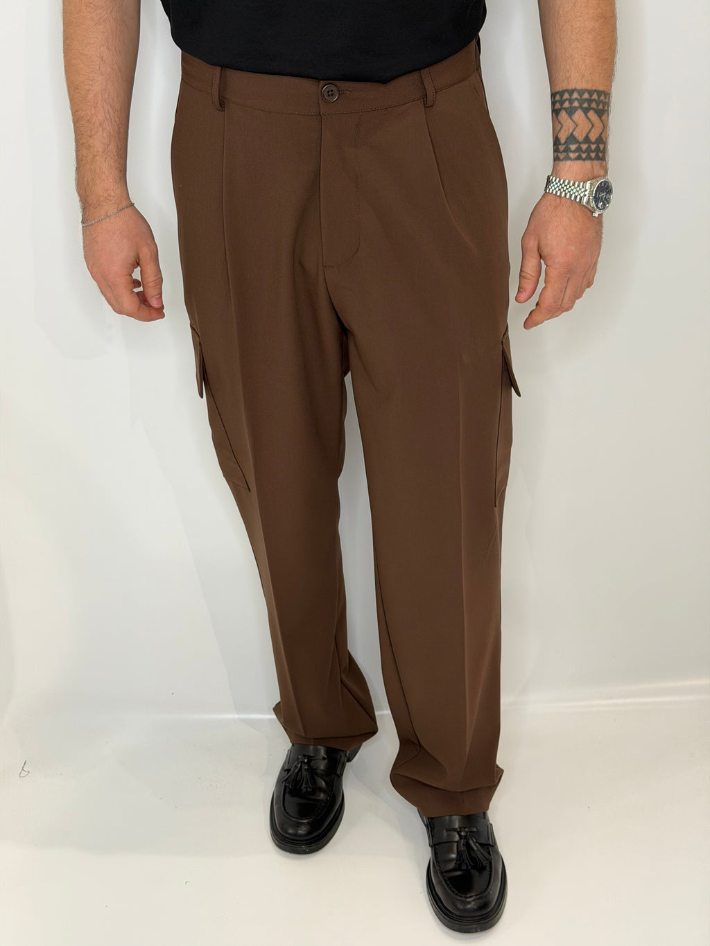Pantalone Cargo Fondo Ampio Caffè