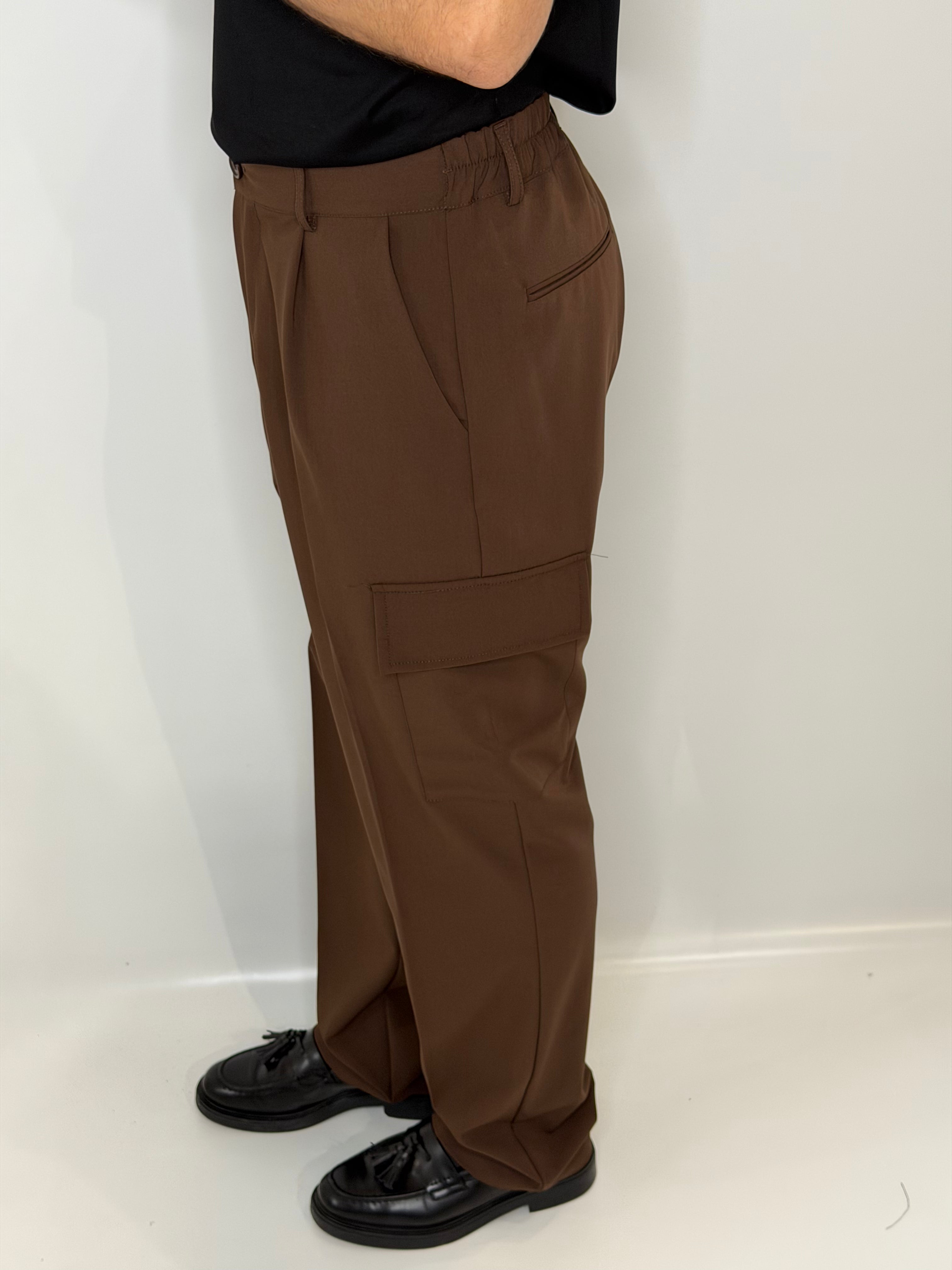 Pantalone Cargo Fondo Ampio Caffè