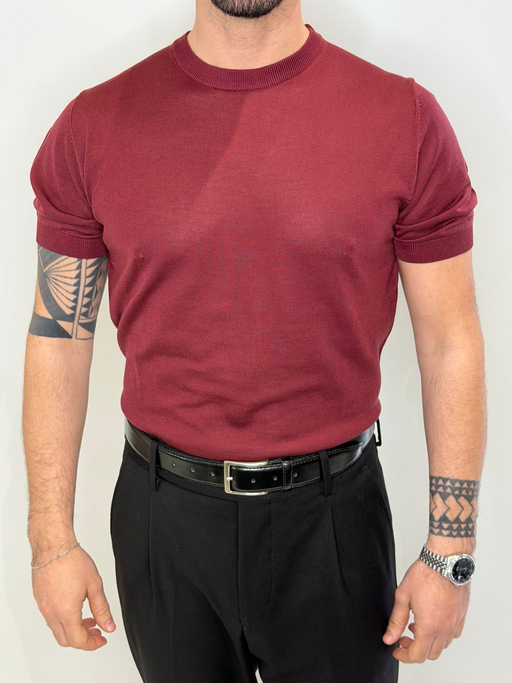 Maglia Girocollo in Filo Bordeaux