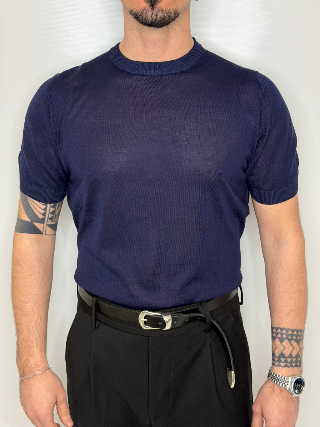 Maglia Girocollo in Filo Blu Midnight