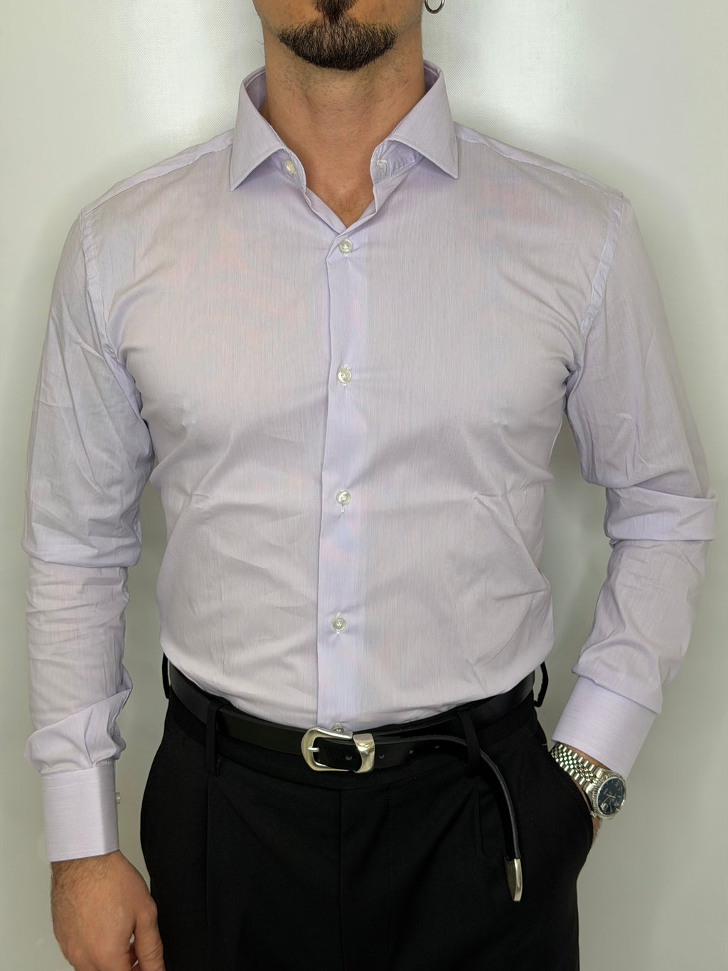 Camicia in Cotone Mille Righe Glicine