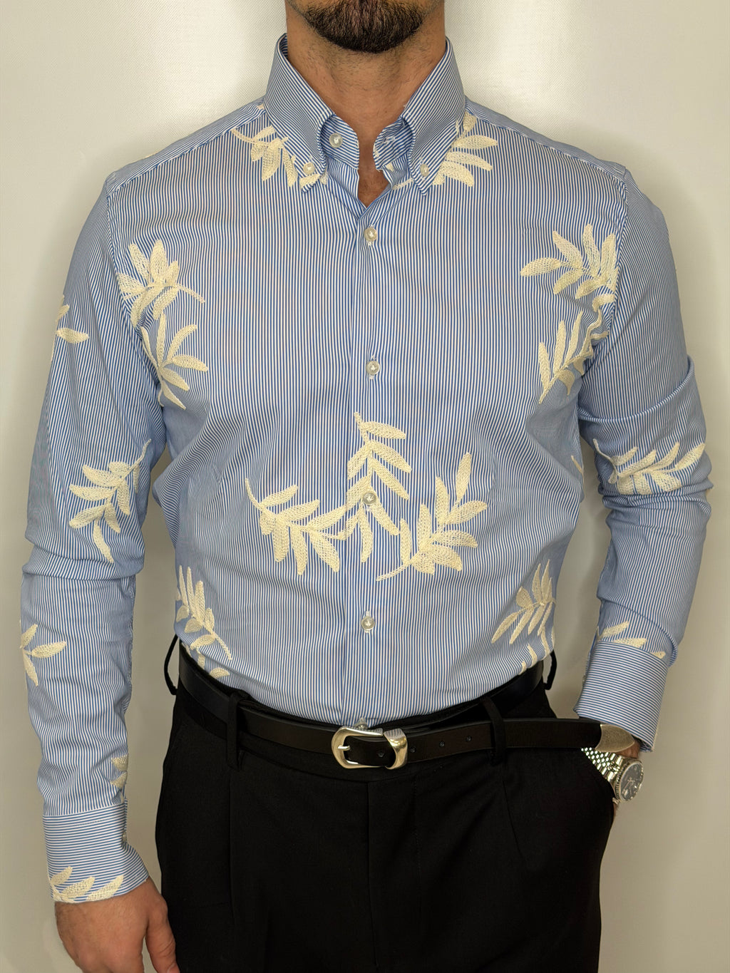 Camicia in Cotone Ricamo Panna