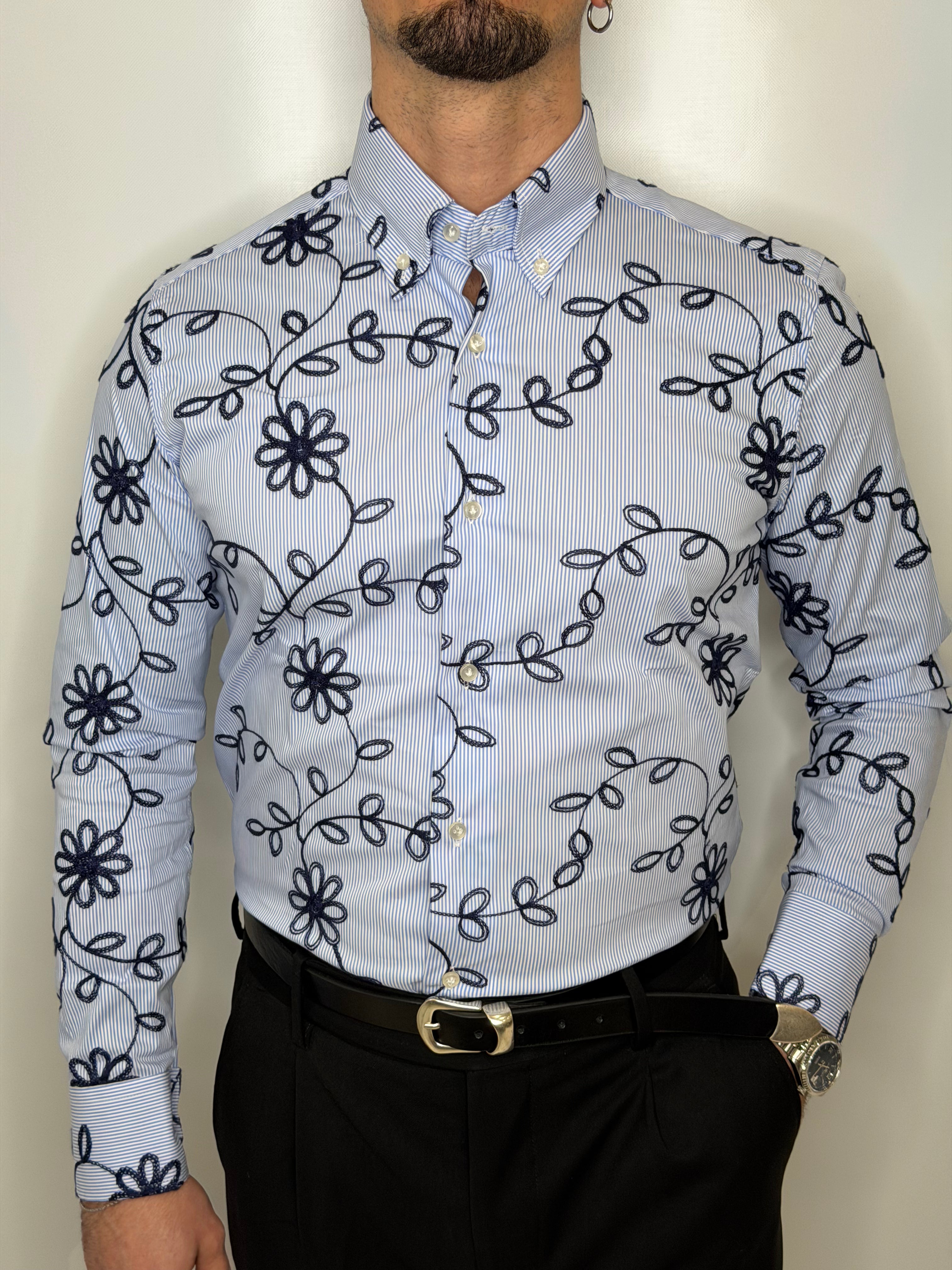 Camicia in Cotone Ricamo Blu